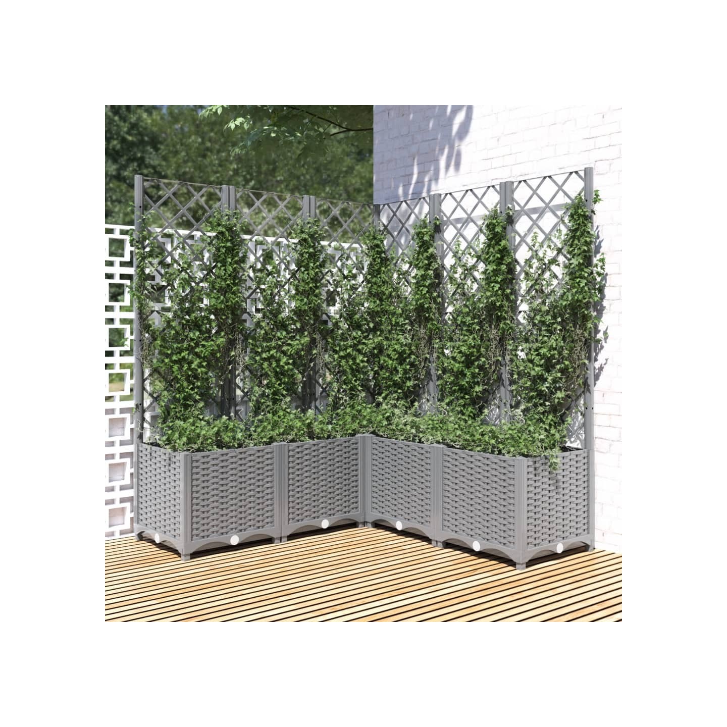 Jardinière avec treillis gris clair 120x120x136cm polypropylène