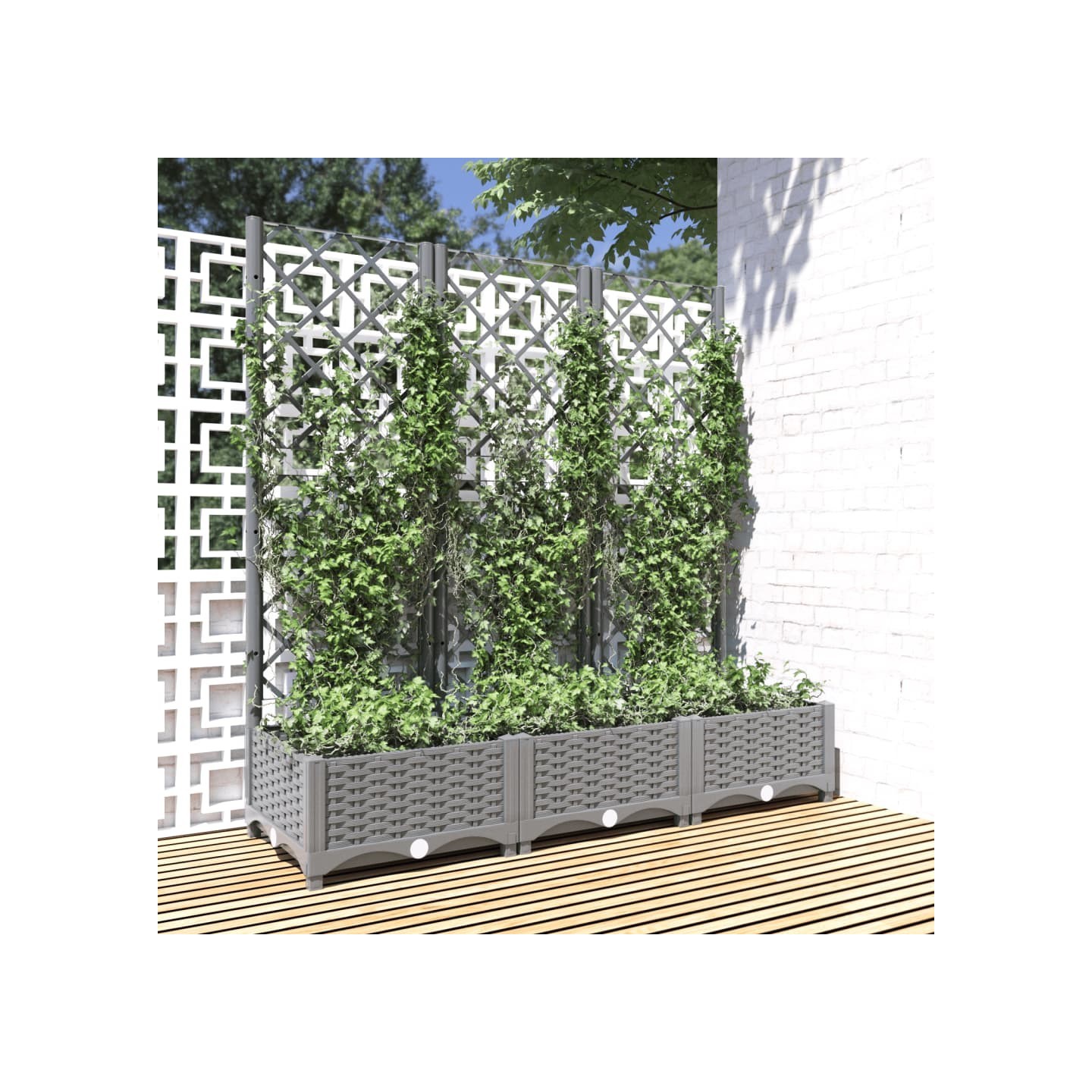 Jardinière avec treillis Gris clair 120x40x121,5 cm PP