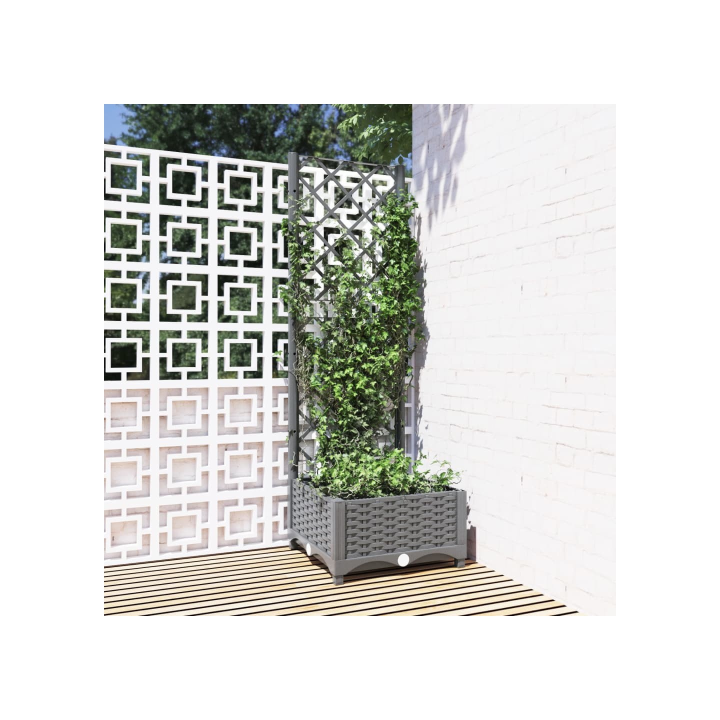 Jardinière avec treillis Gris clair 40x40x121,5 cm PP