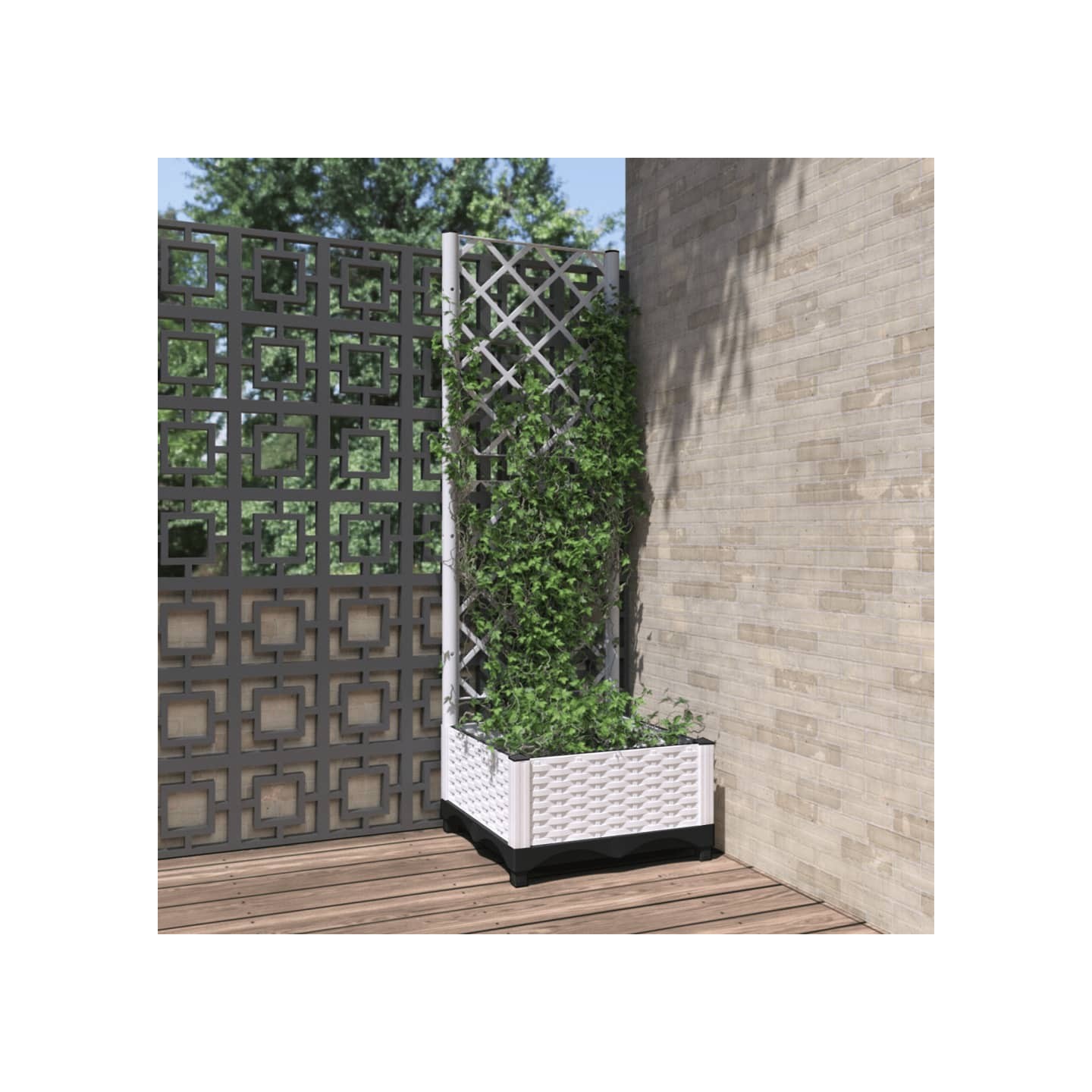 Jardinière avec treillis Blanc 40x40x121,5 cm PP