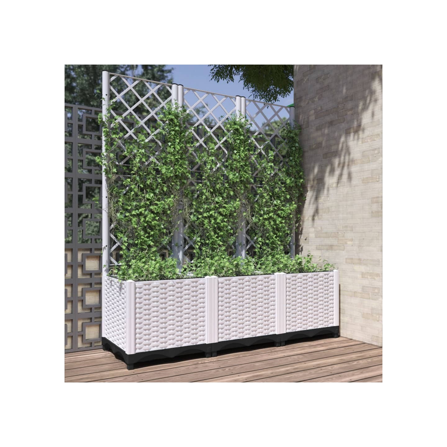 Jardinière avec treillis Blanc 120x40x136 cm PP