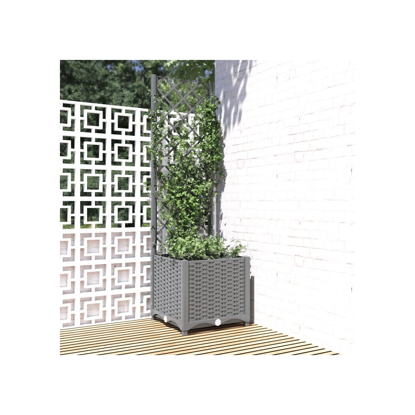 Jardinière avec treillis Gris clair 40x40x136 cm PP