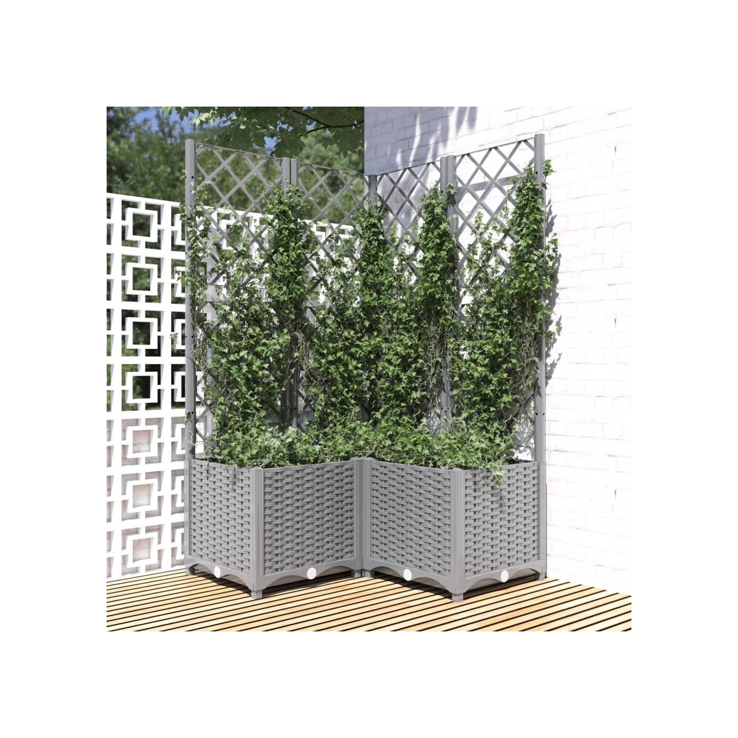 Jardinière avec treillis Gris clair 80x80x136 cm PP