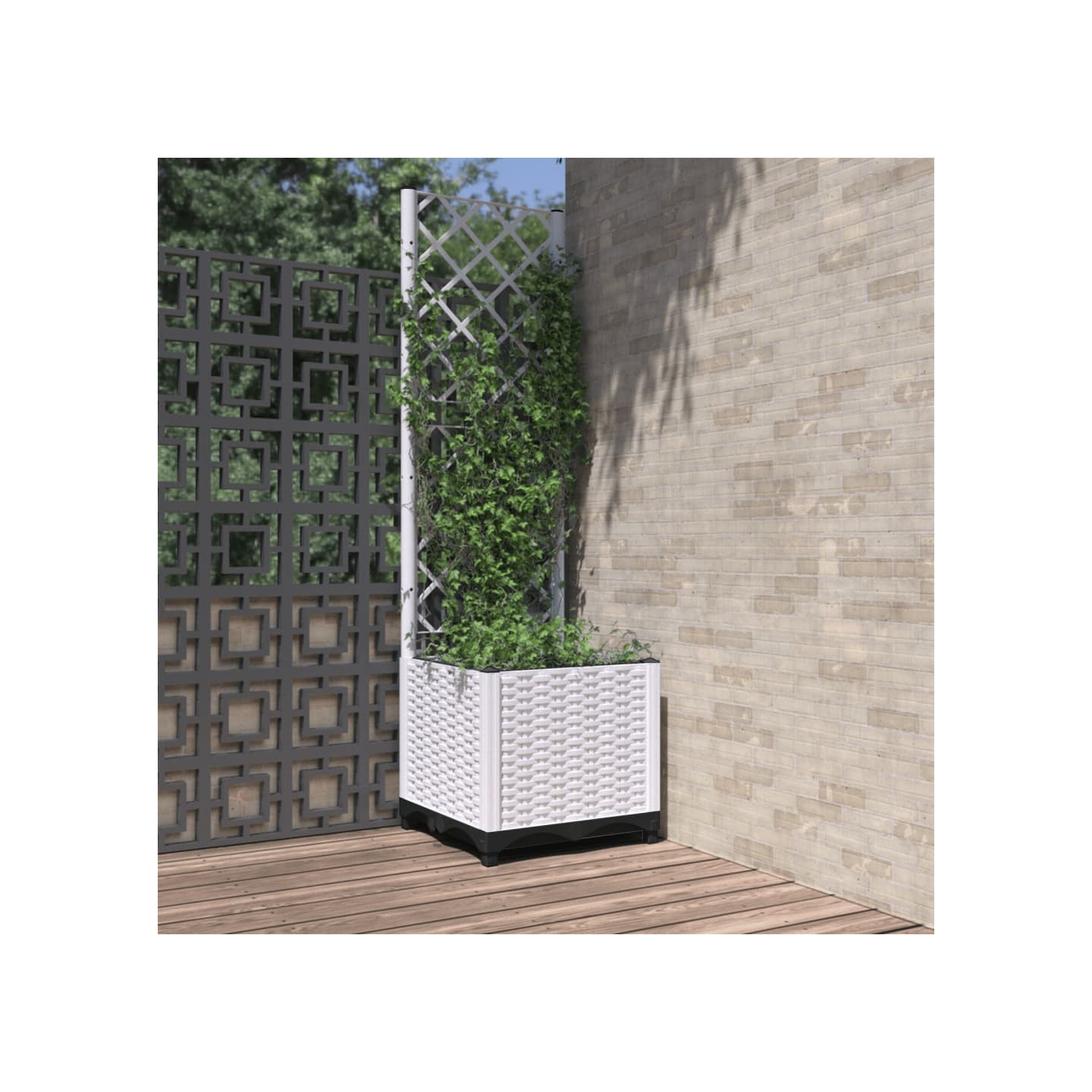 Jardinière avec treillis Blanc 40x40x136 cm PP