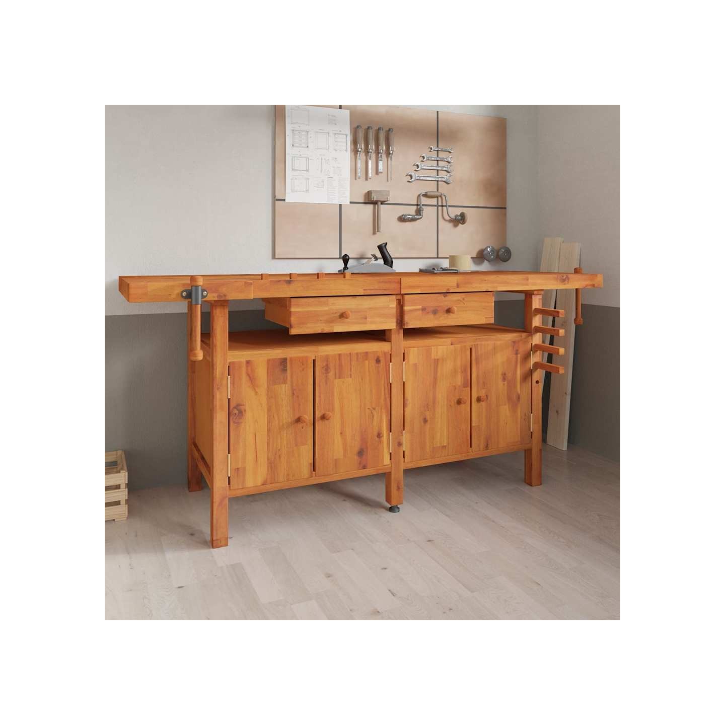 Établi avec tiroirs et étaux 192x62x83 cm Bois massif d'acacia