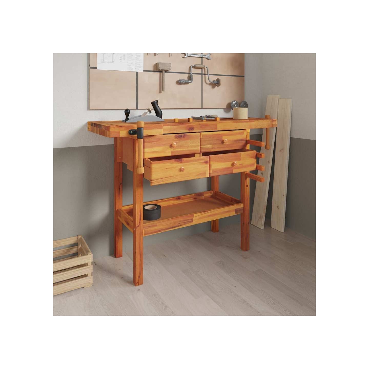 Établi avec tiroirs et étaux 124x52x83 cm Bois massif d'acacia
