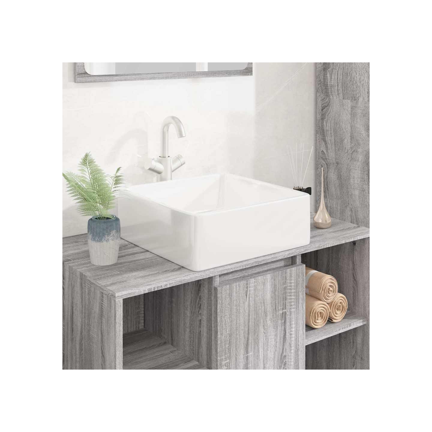 Lavabo blanc 37x37x13 cm céramique carré