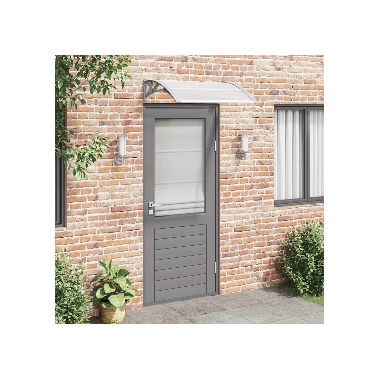 Auvent de porte gris et transparent 100 x 75 cm en polycarbonate