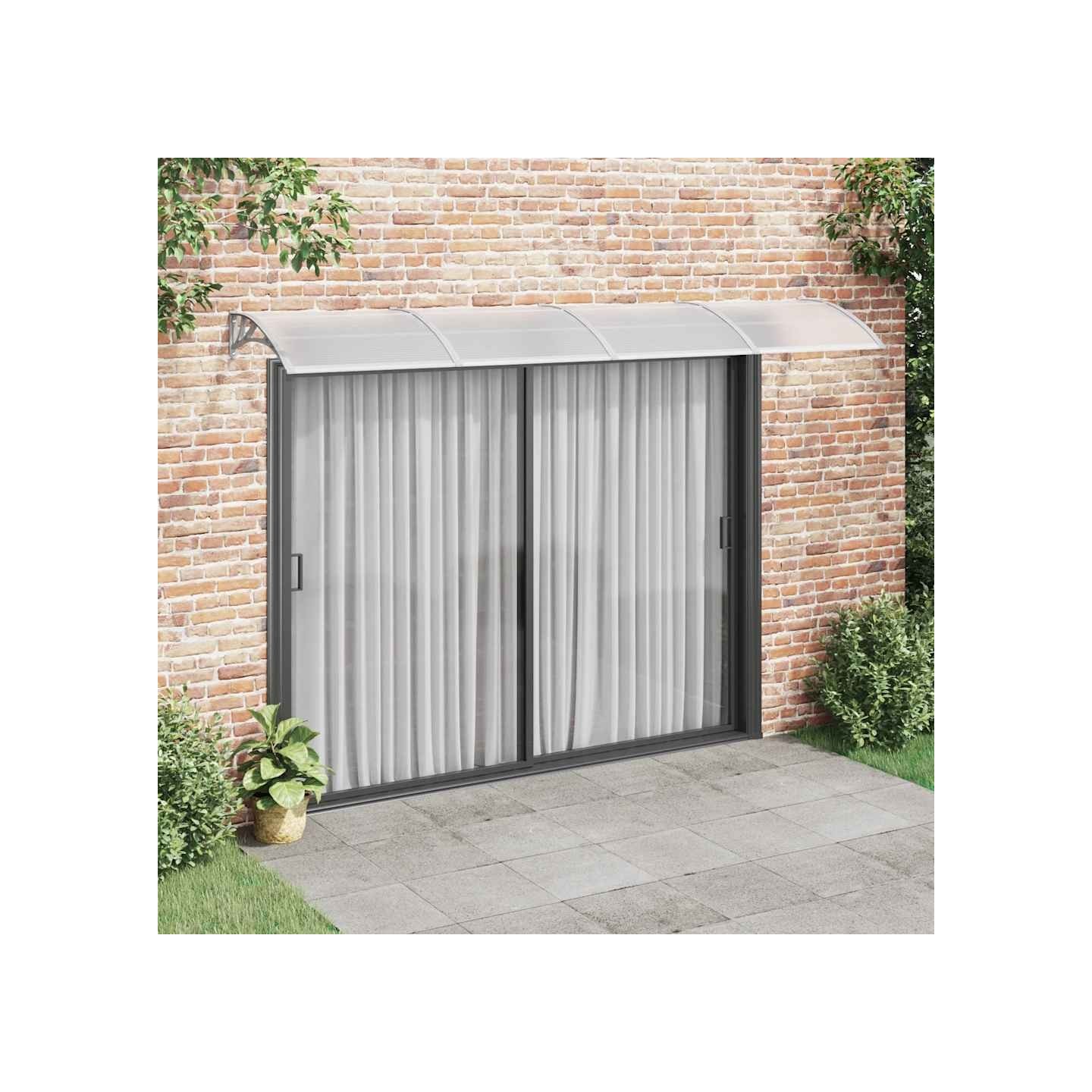Auvent de porte gris 350 x 100 cm en polycarbonate