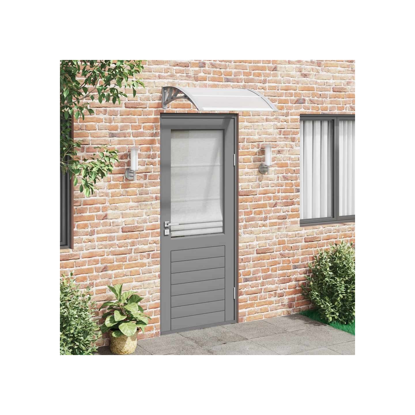 Auvent de porte gris et transparent 80 x 75 cm en polycarbonate
