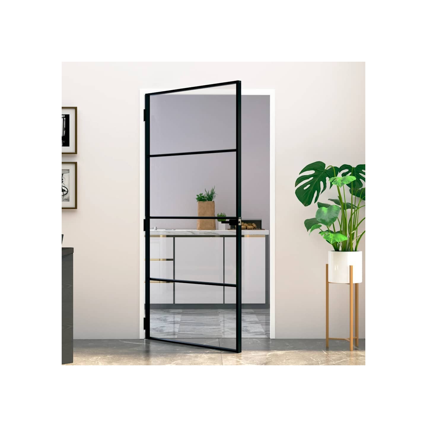 Porte d'intérieur Noir 102x201,5 cm Trempé verre aluminium fin