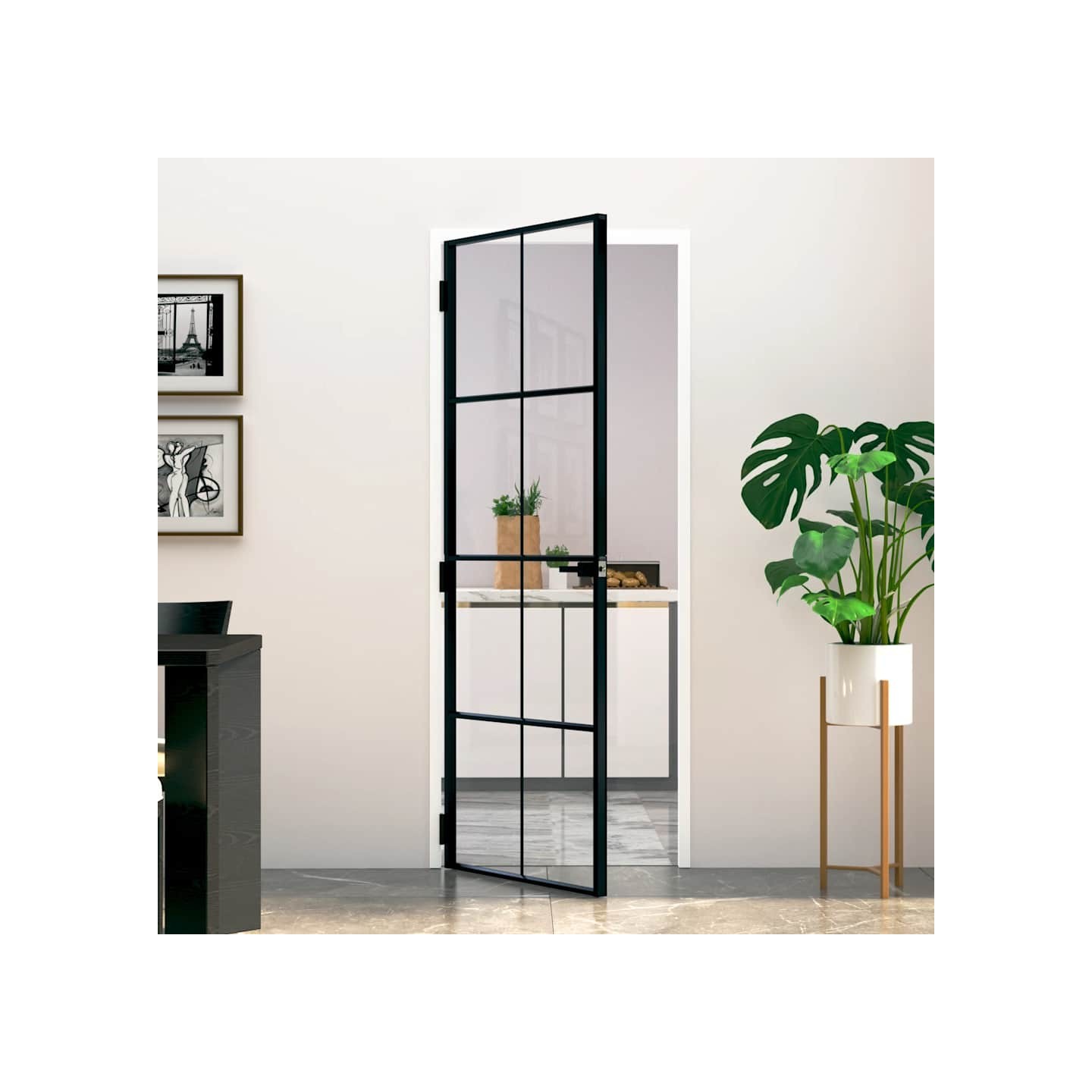 Porte d'intérieur Noir 76x201,5 cm Trempé verre aluminium fin