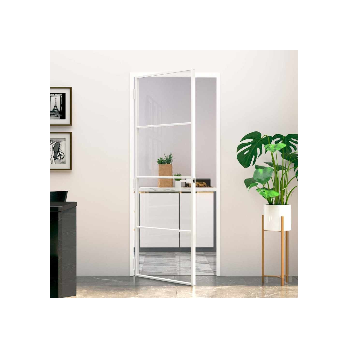 Porte d'intérieur Blanc 83x201,5 cm Trempé verre aluminium fin