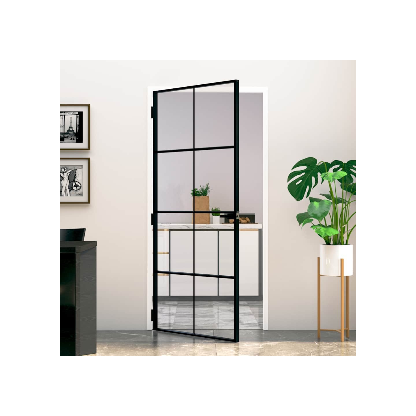 Porte d'intérieur Noir 93x201,5 cm Trempé verre aluminium fin