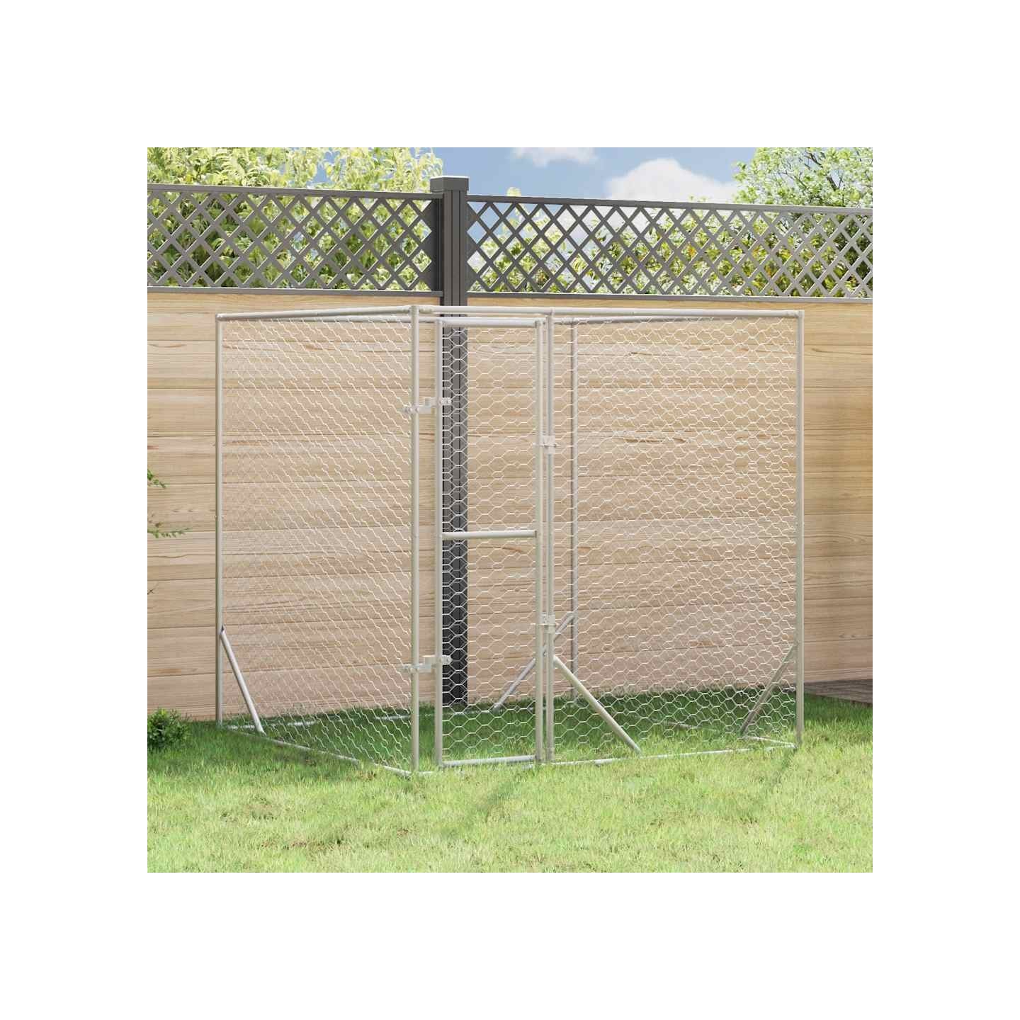 Chenil d'extérieur pour chiens argenté 2x2x2 m acier galvanisé