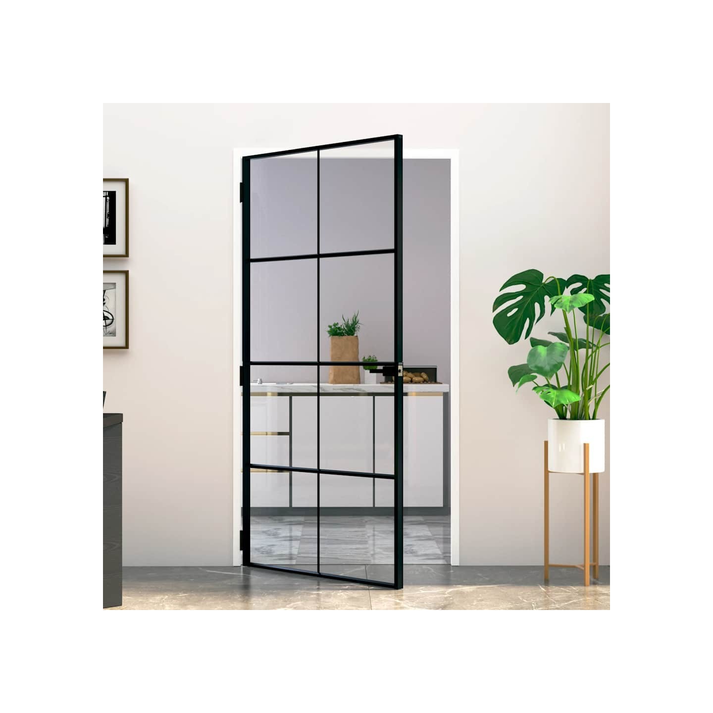 Porte d'intérieur Noir 102x201,5 cm Trempé verre aluminium fin