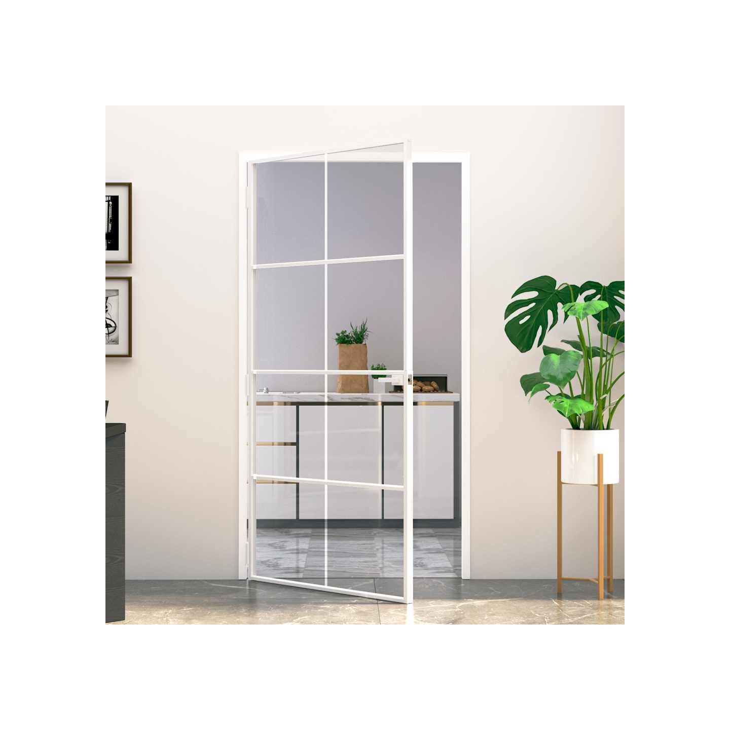 Porte d'intérieur Blanc 102x201,5 cm Trempé verre aluminium fin