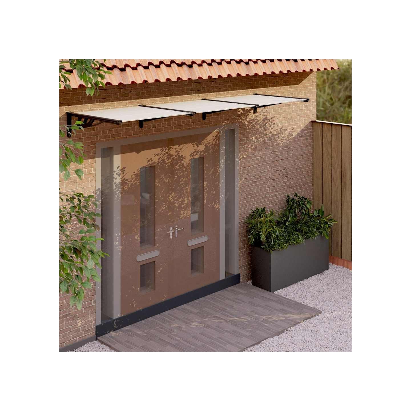 Auvent de porte Noir et transparent 358,5x90 cm Polycarbonate