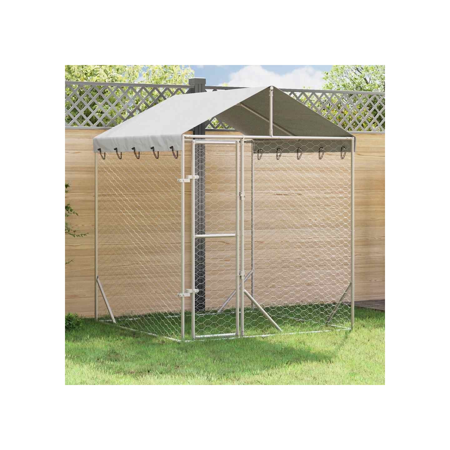 Chenil d'extérieur pour chiens avec toit argenté 2x2x2,5 m