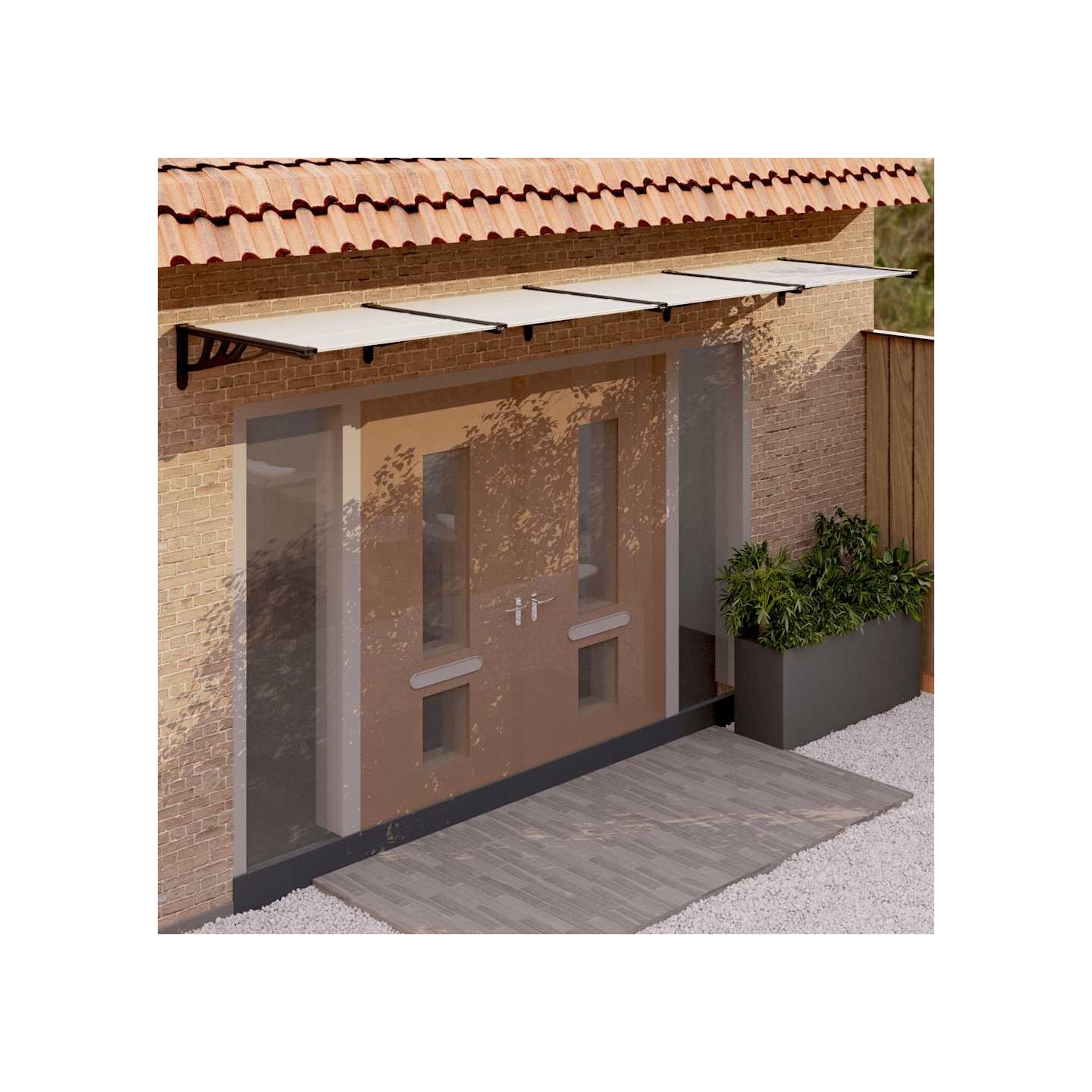 Auvent de porte Noir et transparent 396x90 cm Polycarbonate
