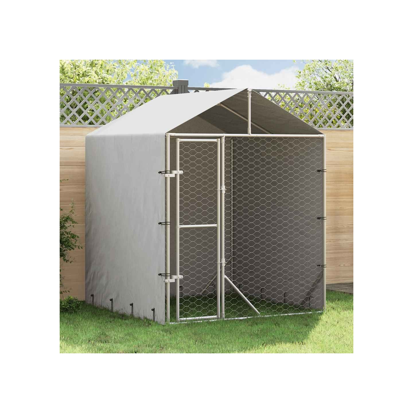Chenil d'extérieur pour chiens avec toit argenté 2x2x2,5 m