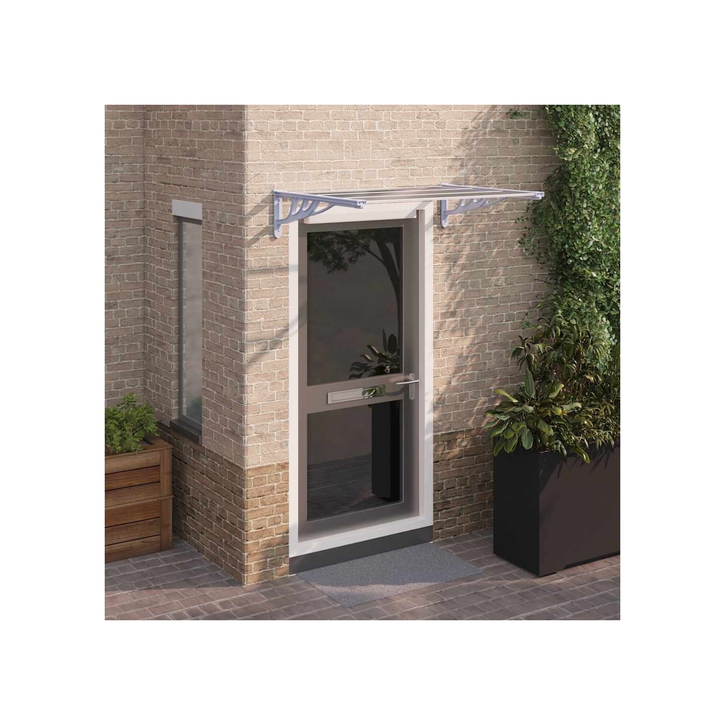 Auvent de porte Gris et transparent 122x90 cm Polycarbonate