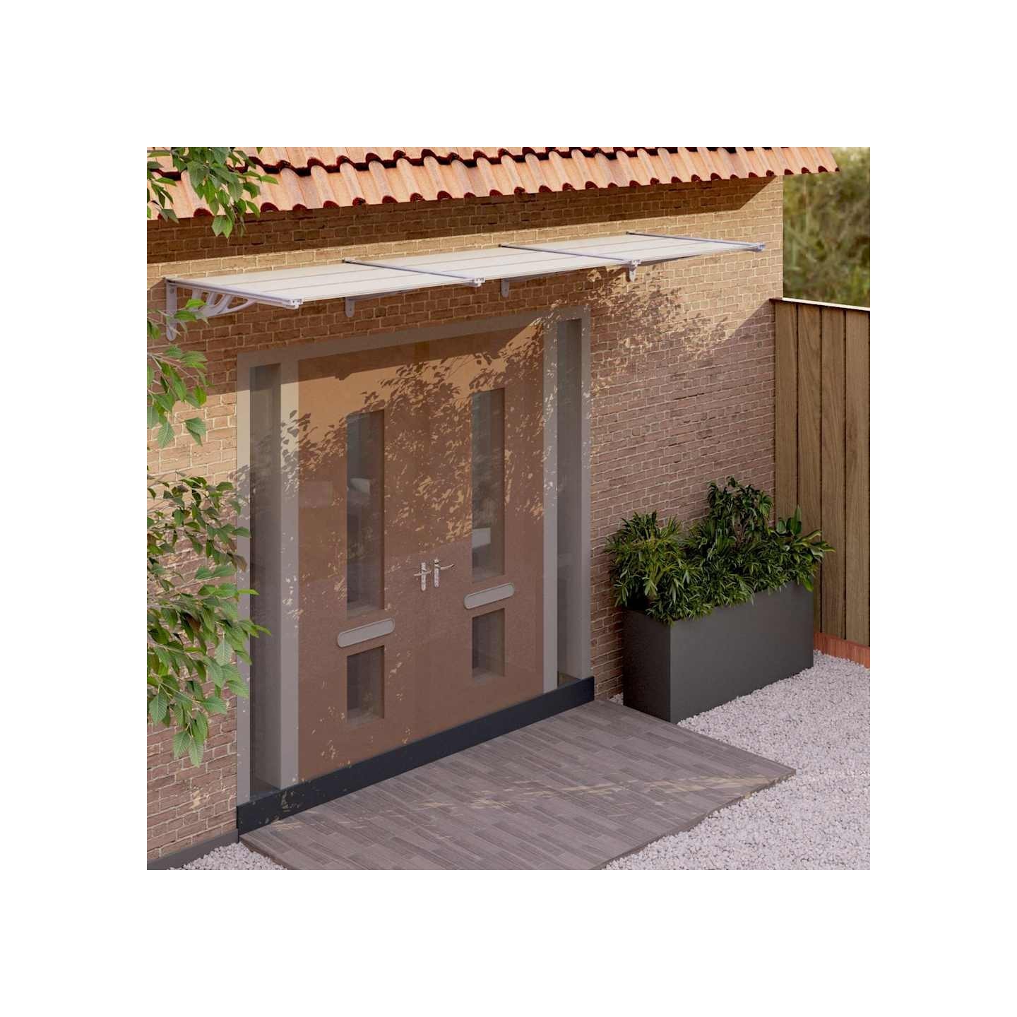 Auvent de porte Gris et transparent 358,5x90 cm Polycarbonate