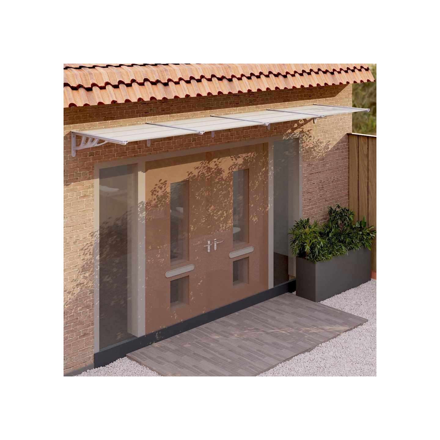 Auvent de porte Gris et transparent 396x90 cm Polycarbonate