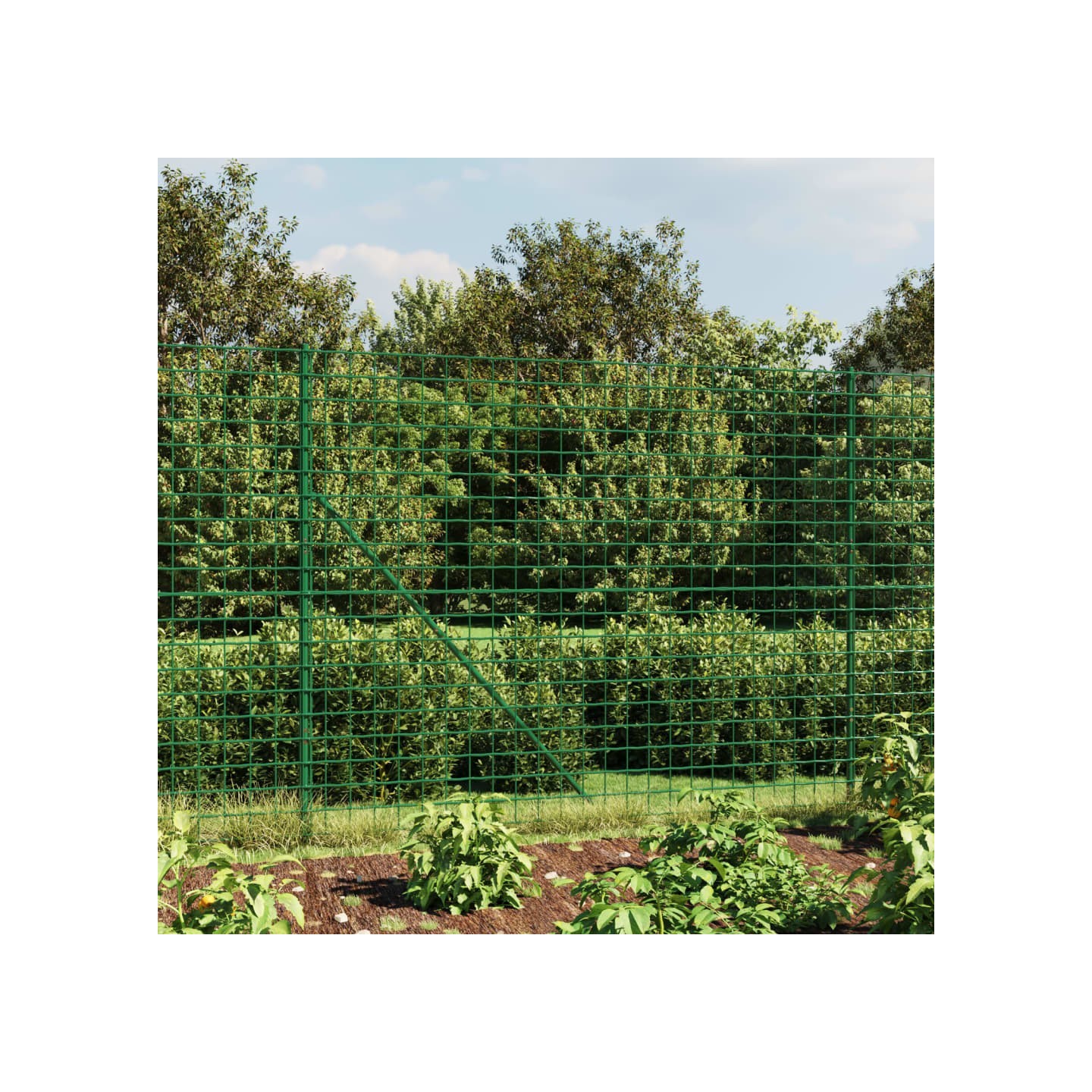 Clôture en treillis métallique et piquet d'ancrage vert 1,6x25m