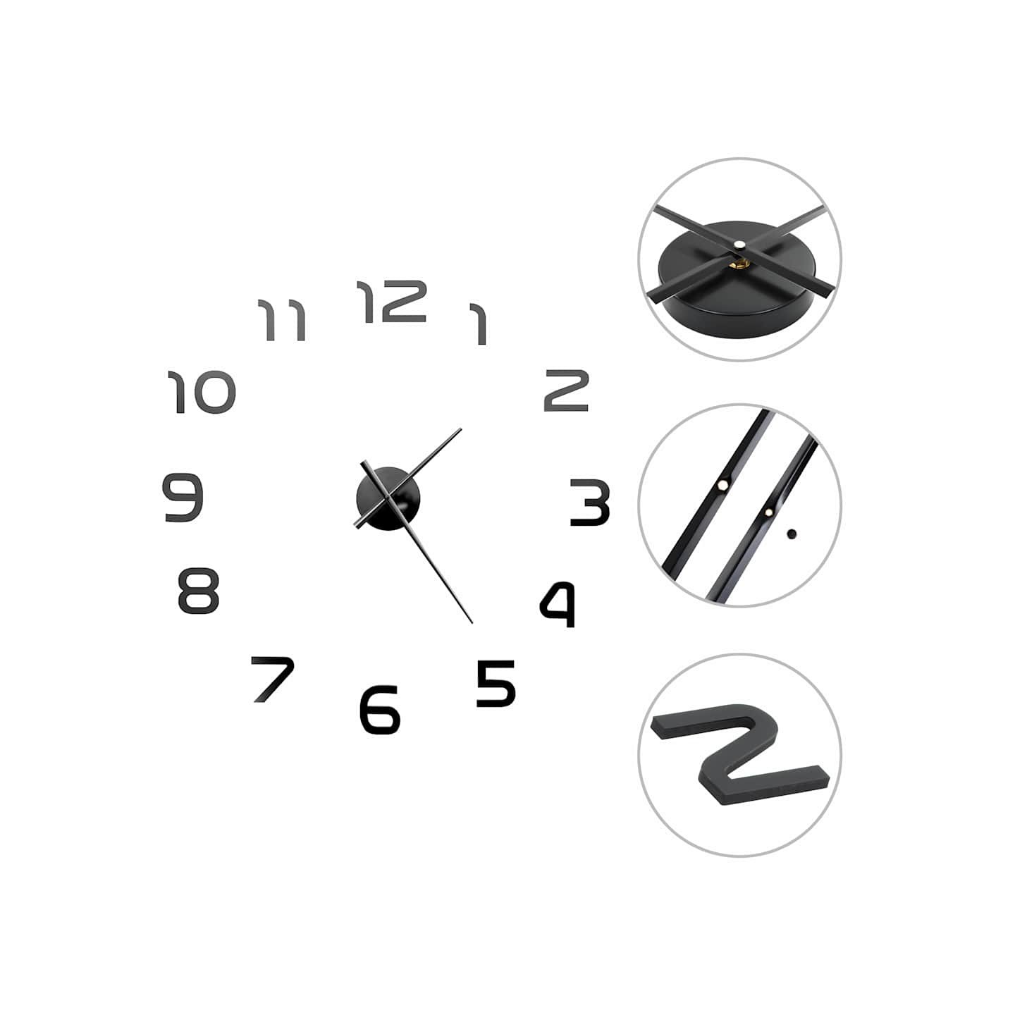 Horloge murale 3D Design moderne 100 cm XXL Noir