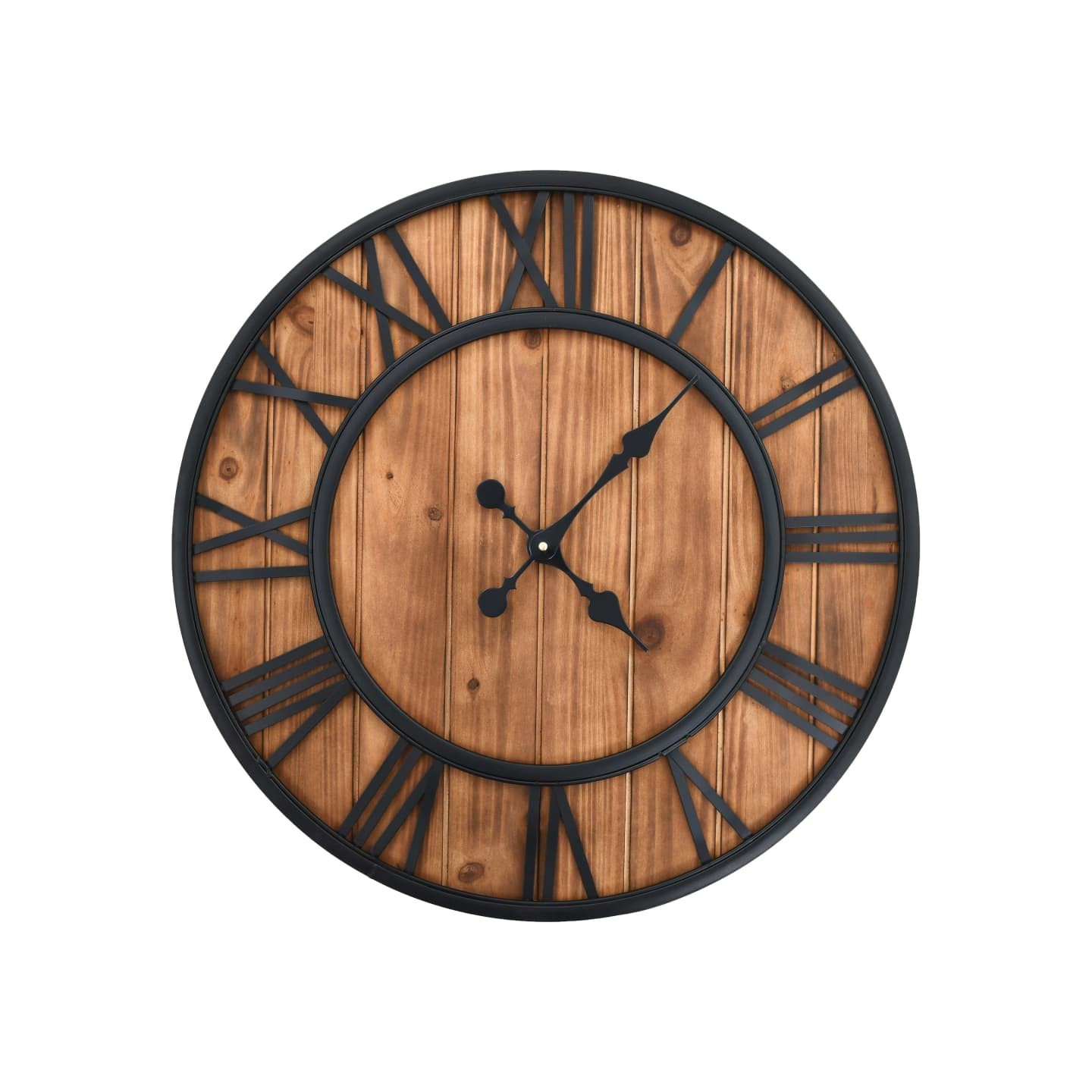 Horloge murale vintage à quartz Bois et métal 60 cm XXL