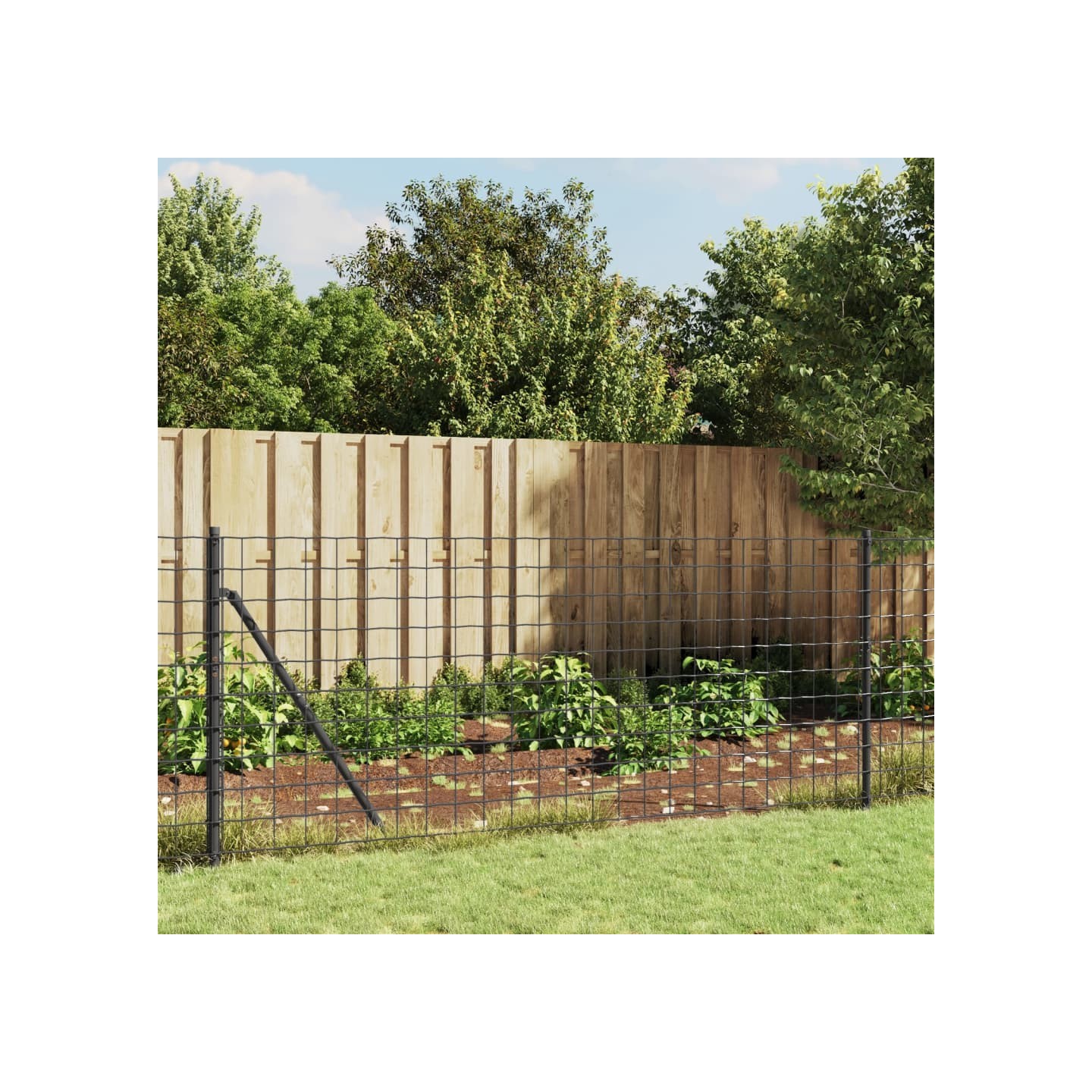 Clôture en treillis métallique et ancrage anthracite 1,1x25 m