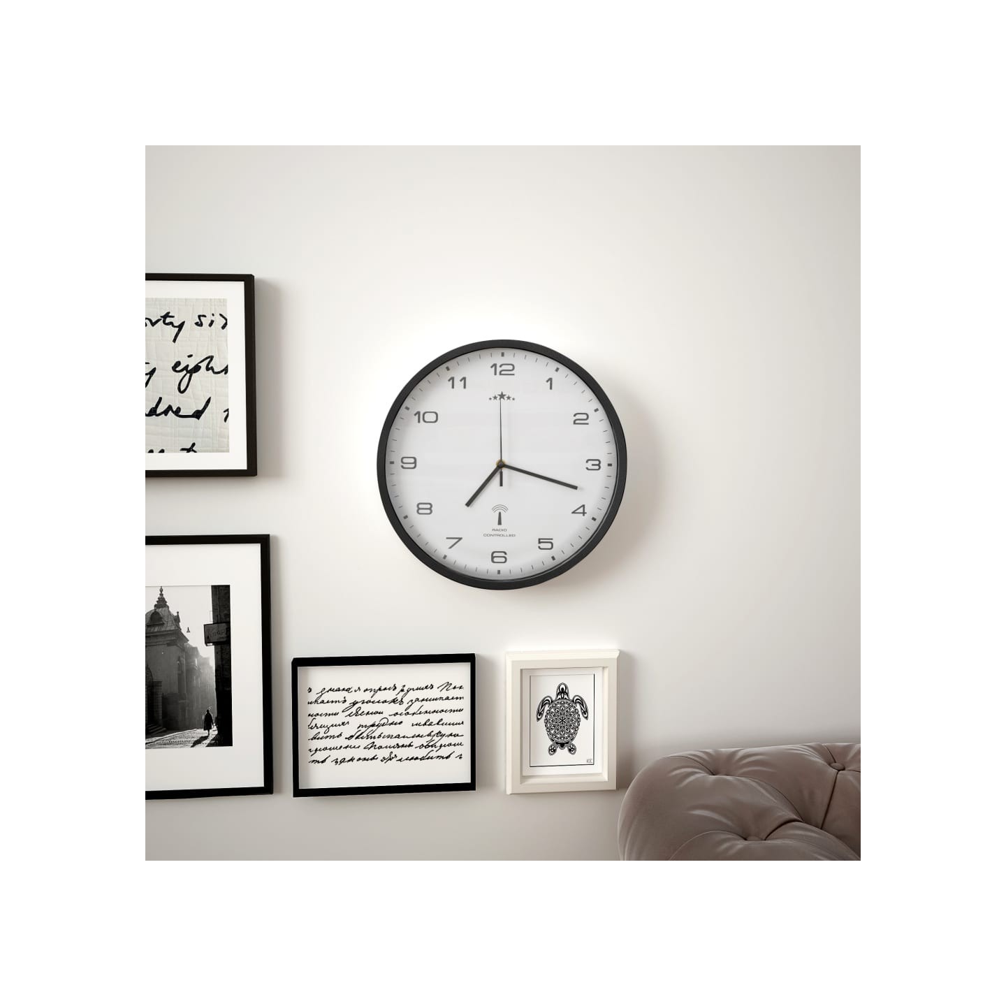 Horloge murale radioguidée Mouvement à quartz 31 cm Blanc/noir