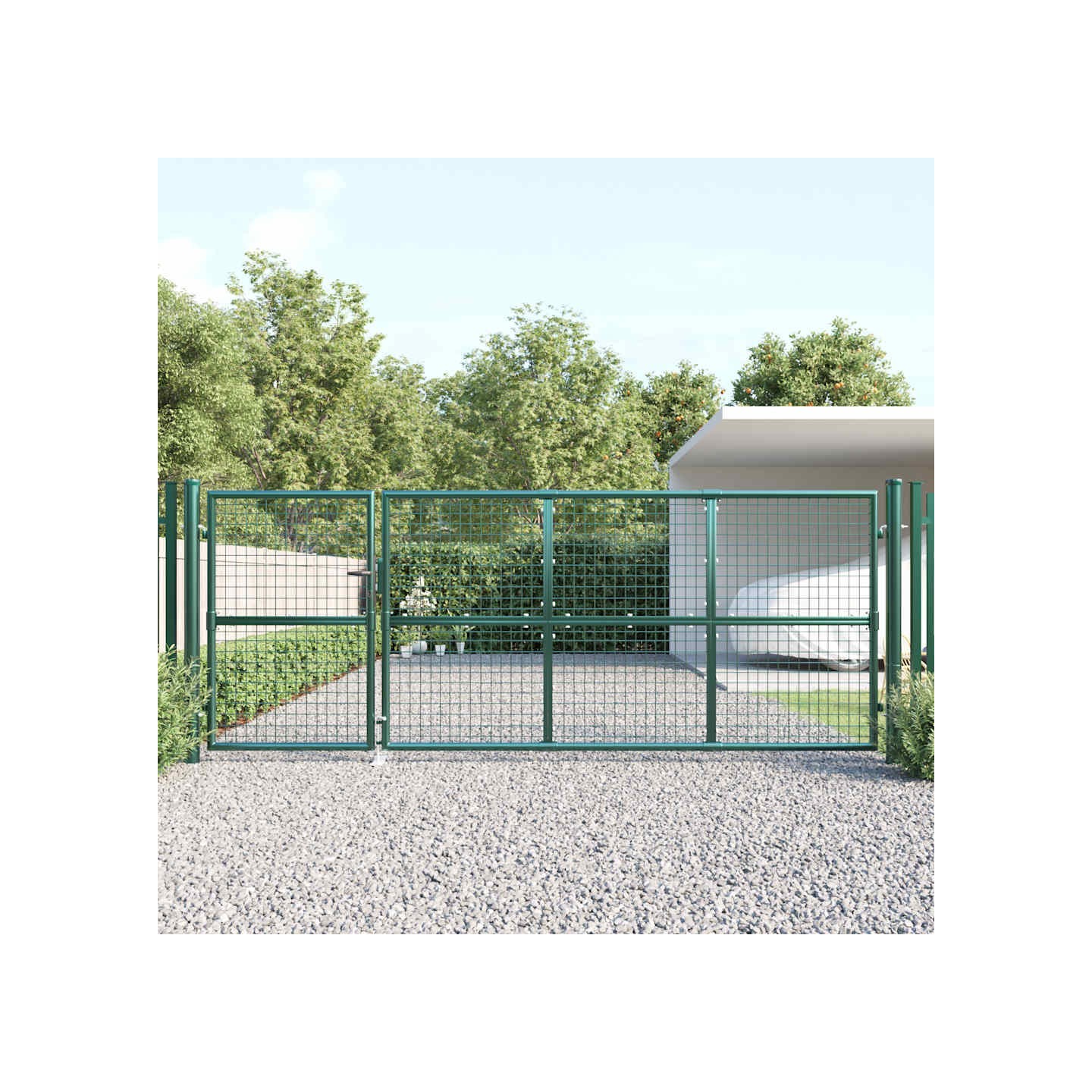 Portail de jardin grillagé vert 350 x 125 cm en acier galvanisé