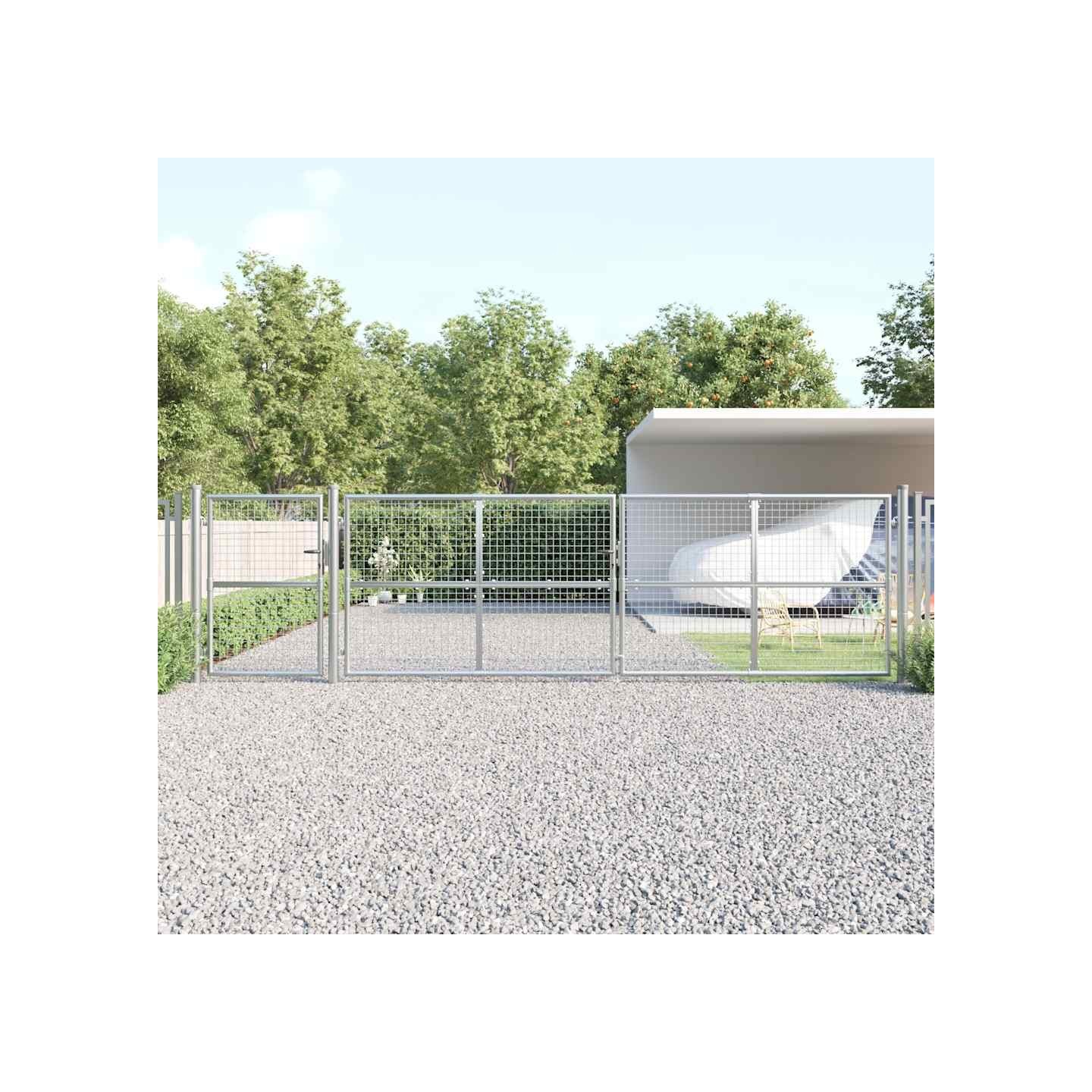 Portail de jardin grillagé argenté 500 x 125 cm en acier galvanisé