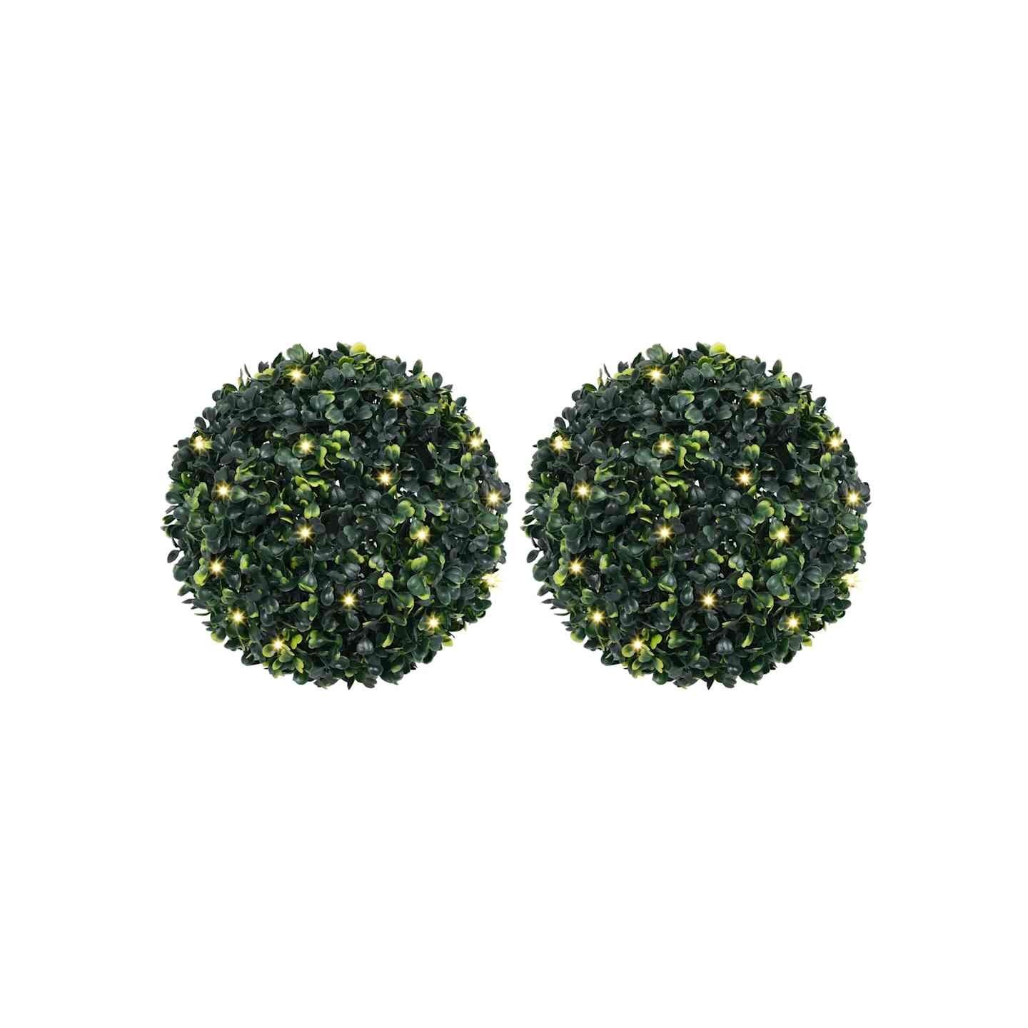 Boules de buis artificielles avec lumières LED 2 pcs vert 45 cm
