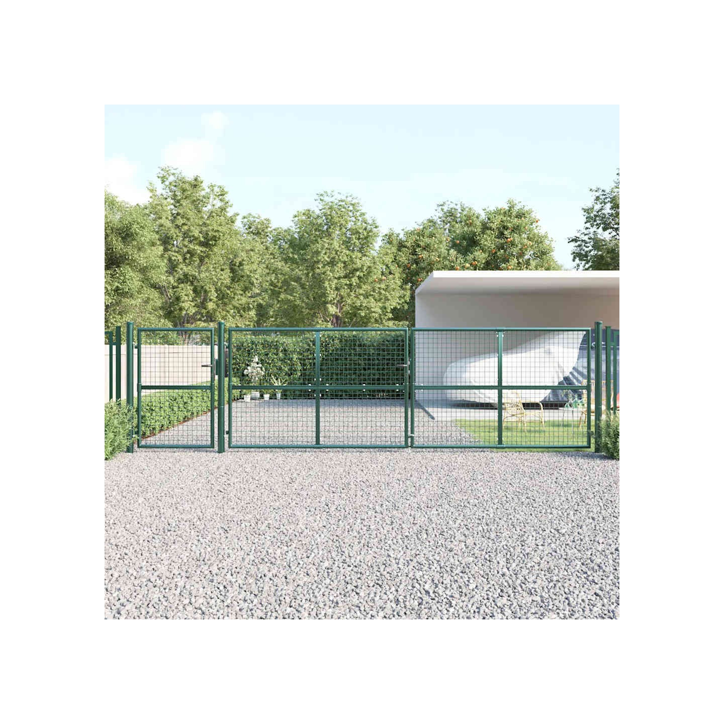 Portail de jardin grillagé vert 500 x 125 cm en acier galvanisé