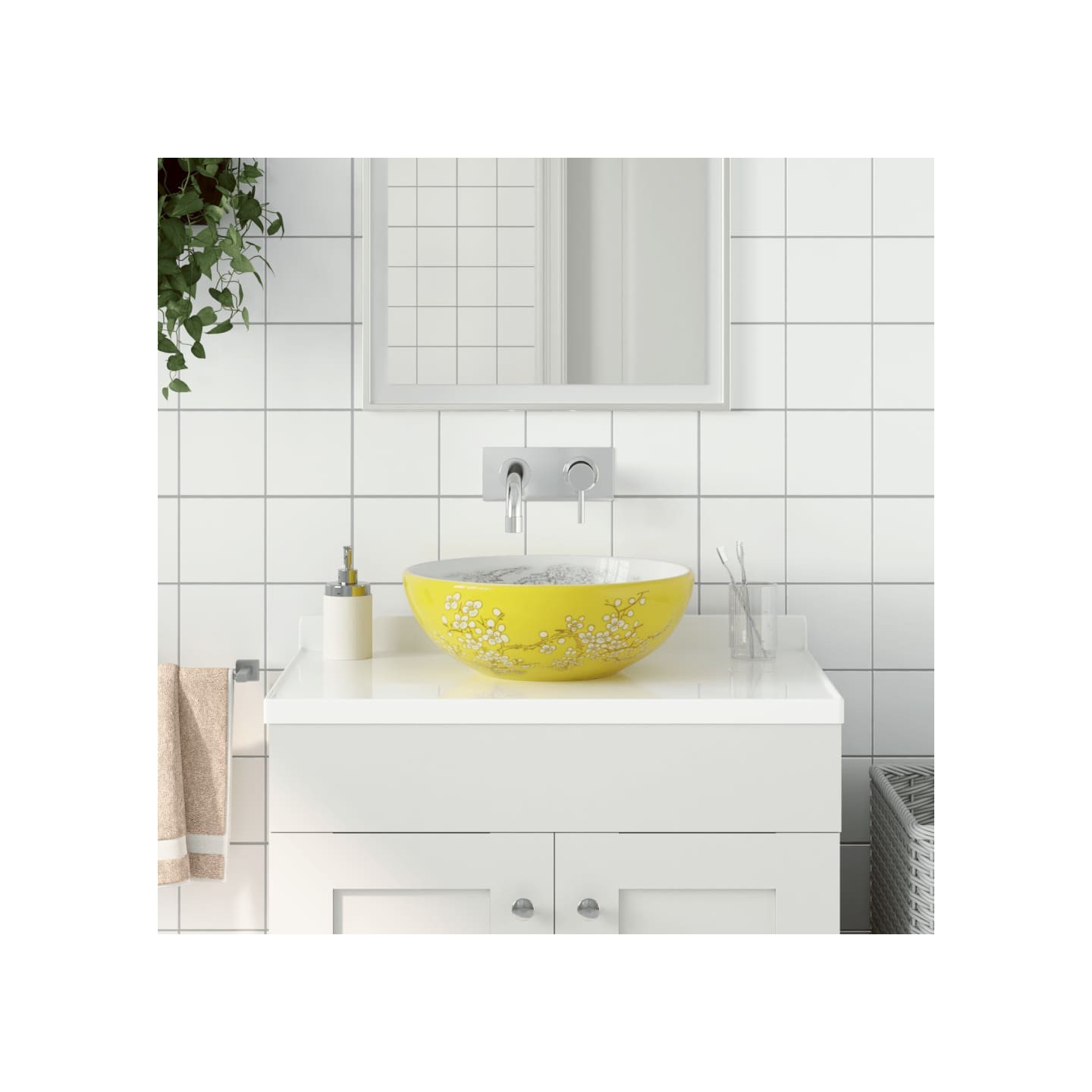 Vasque à poser blanc et jaune rond Φ41x14 cm céramique