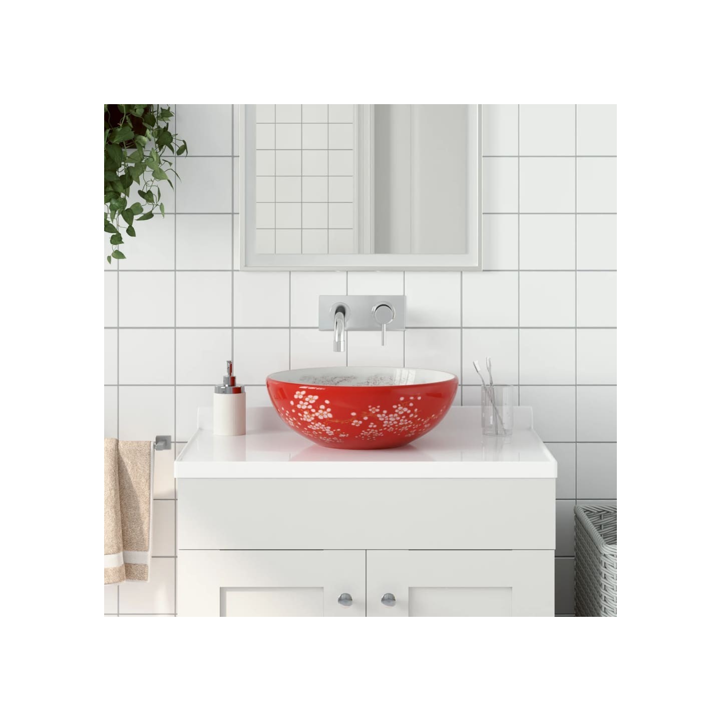 Vasque à poser blanc et rouge rond Φ41x14 cm céramique