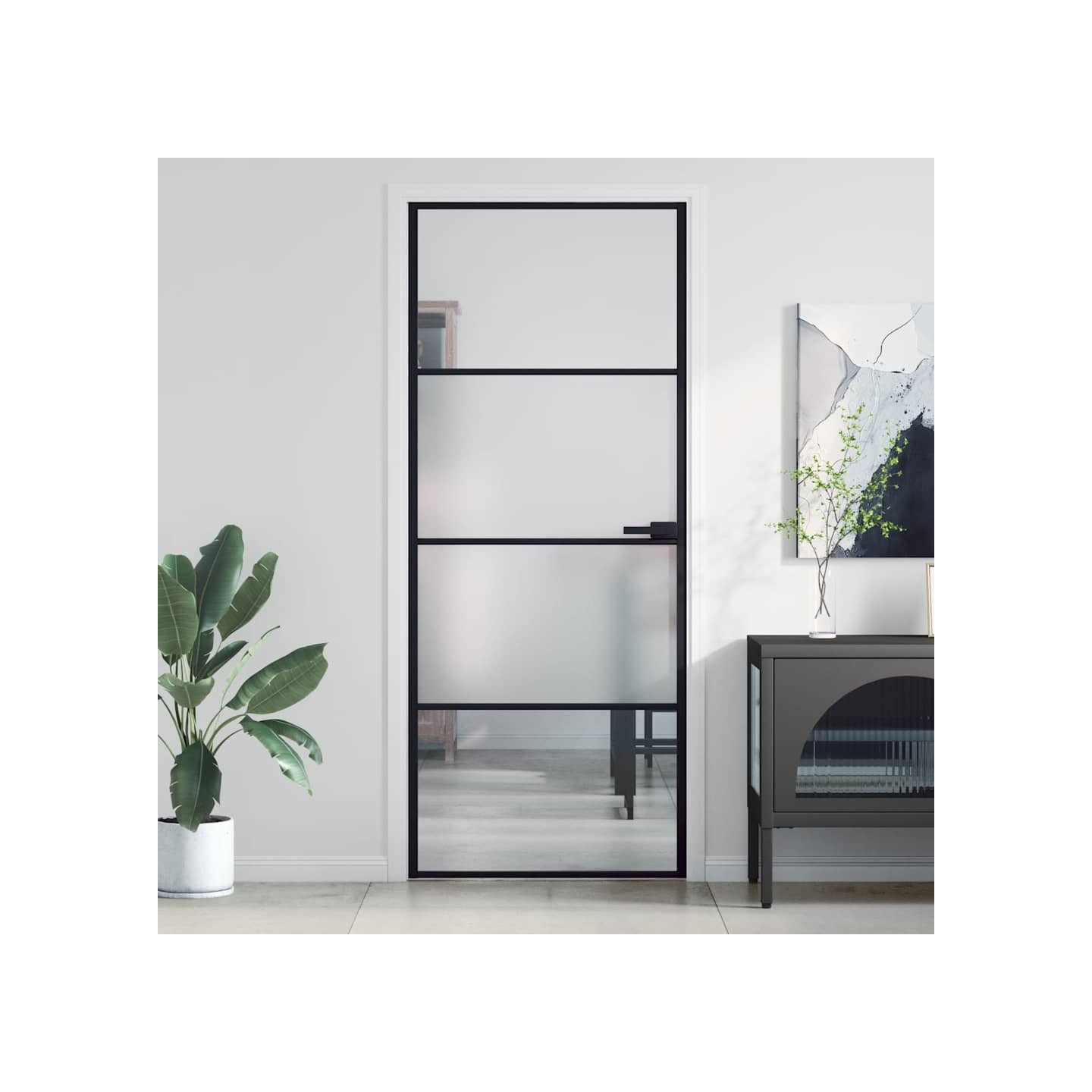Porte intérieure mince noir 83x201,5 cm verre trempé aluminium