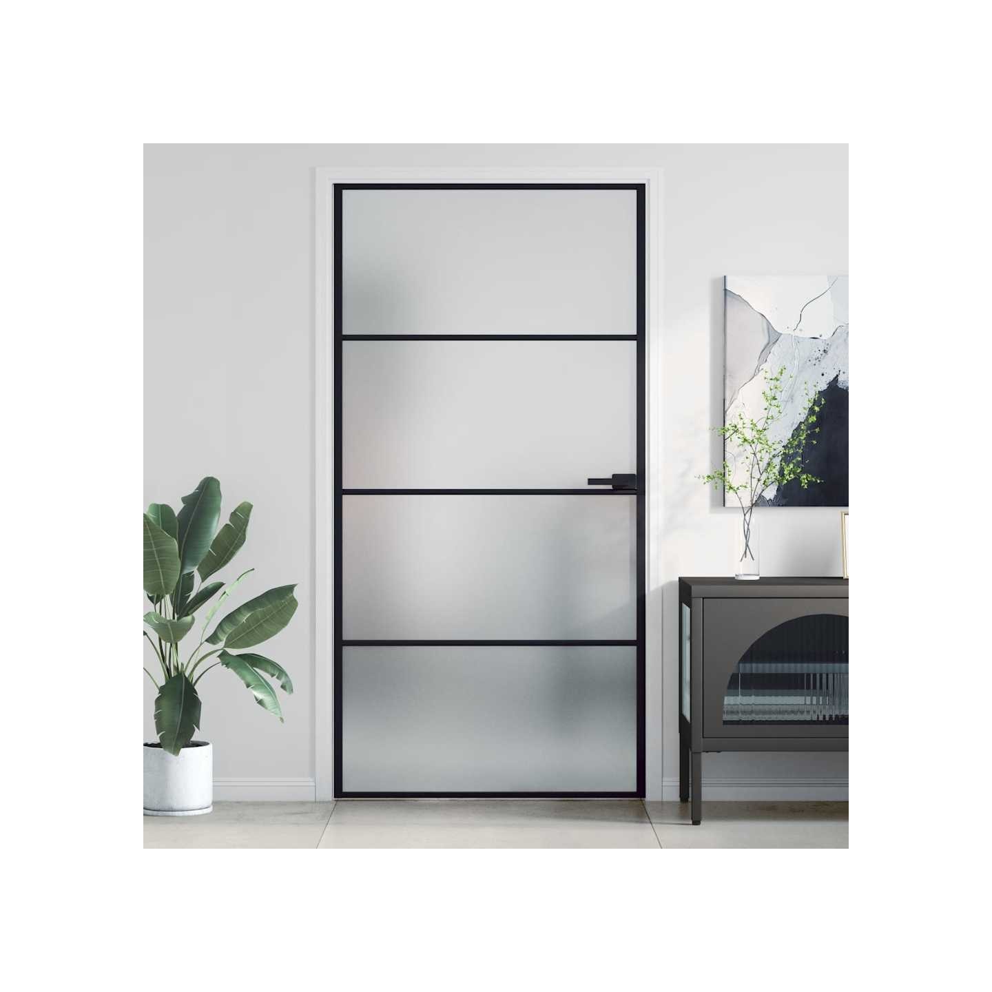 Porte intérieure mince noir verre trempé aluminium
