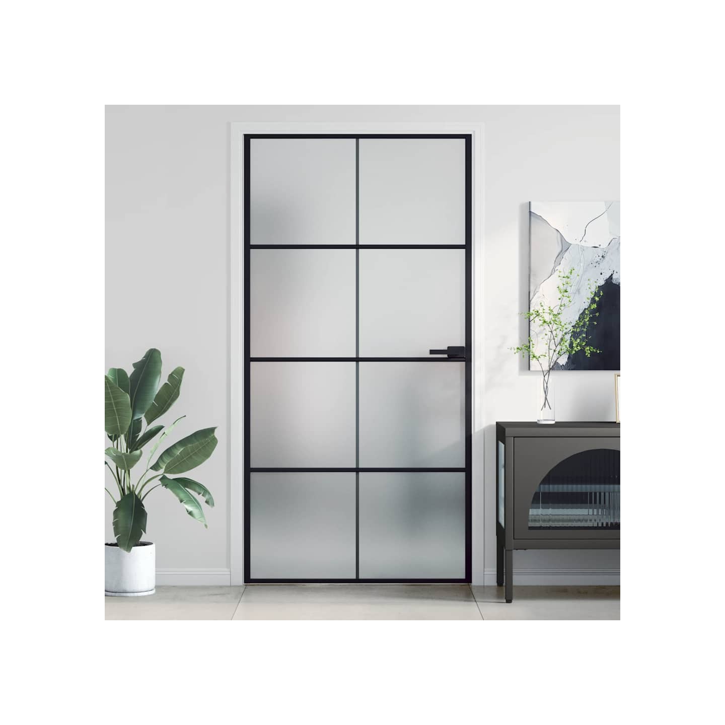 Porte intérieure mince noir verre trempé aluminium