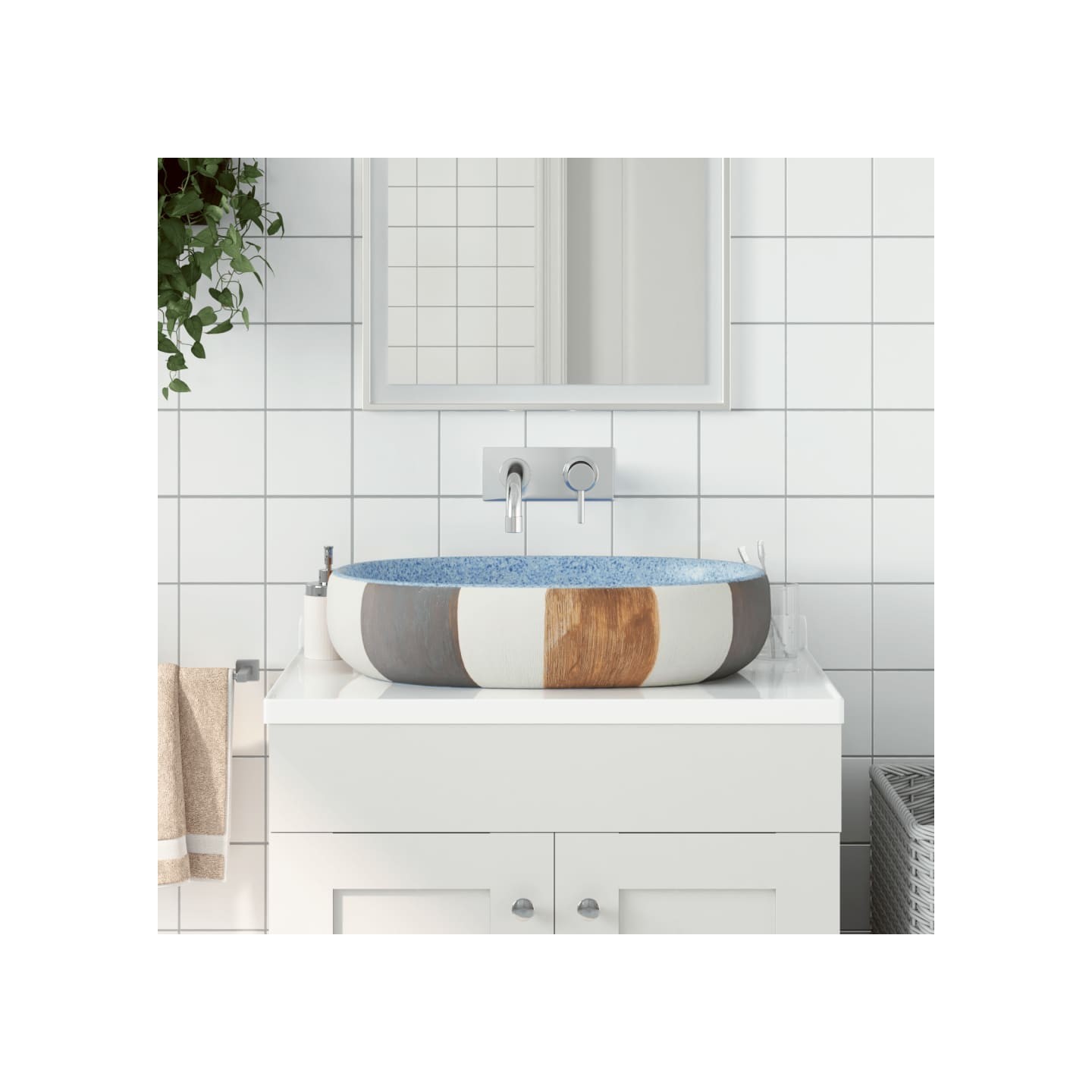 Vasque à poser multicolore ovale 59x40x14 cm céramique
