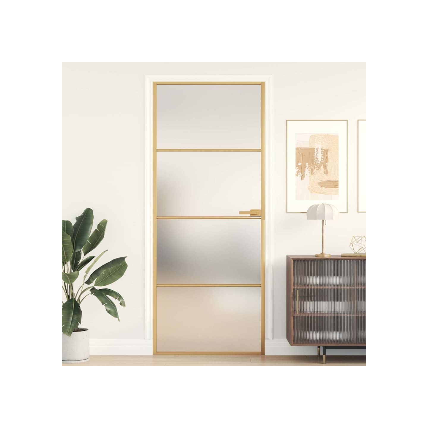 Porte intérieure mince doré 83x201,5 cm verre trempé aluminium