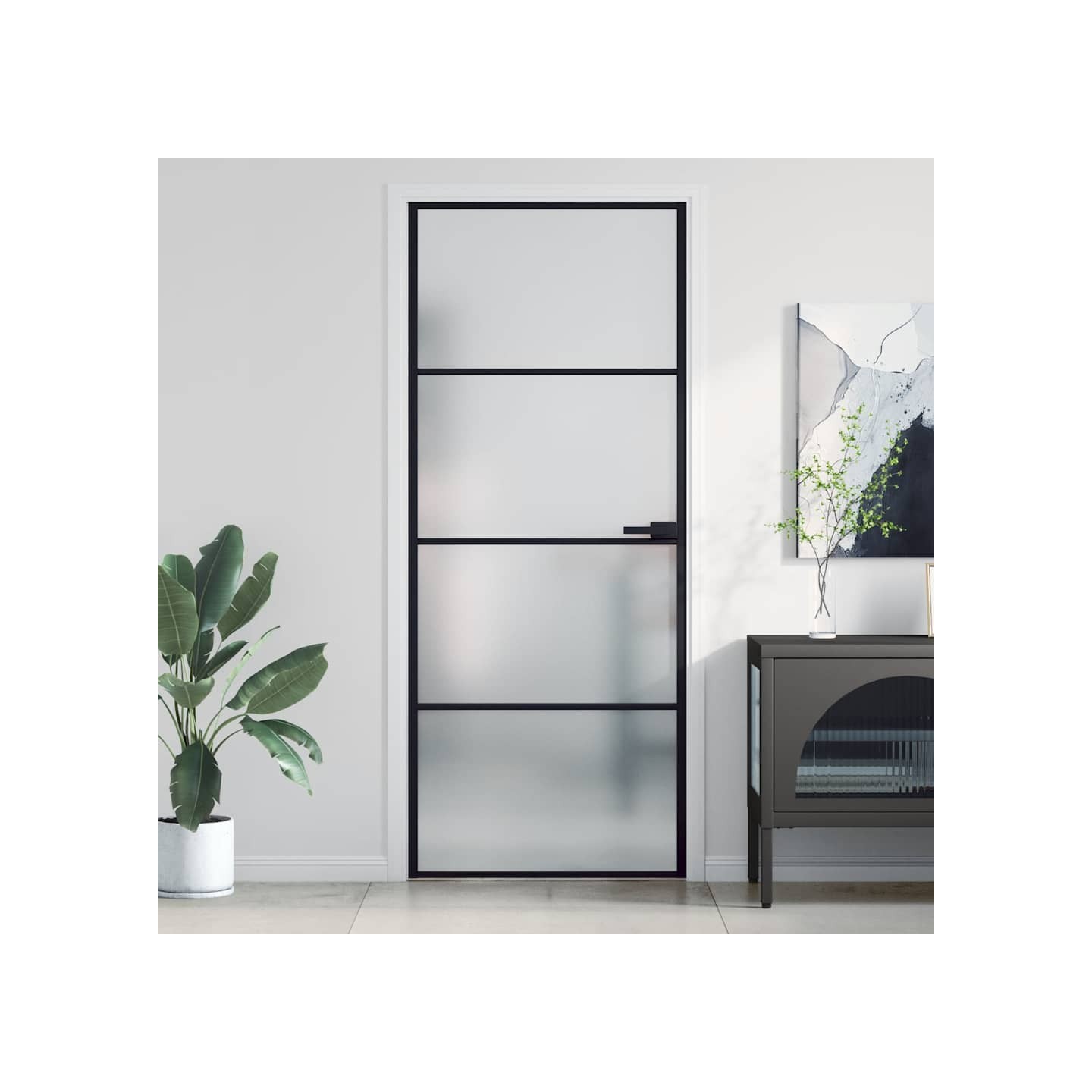 Porte intérieure mince noir 83x201,5 cm verre trempé aluminium