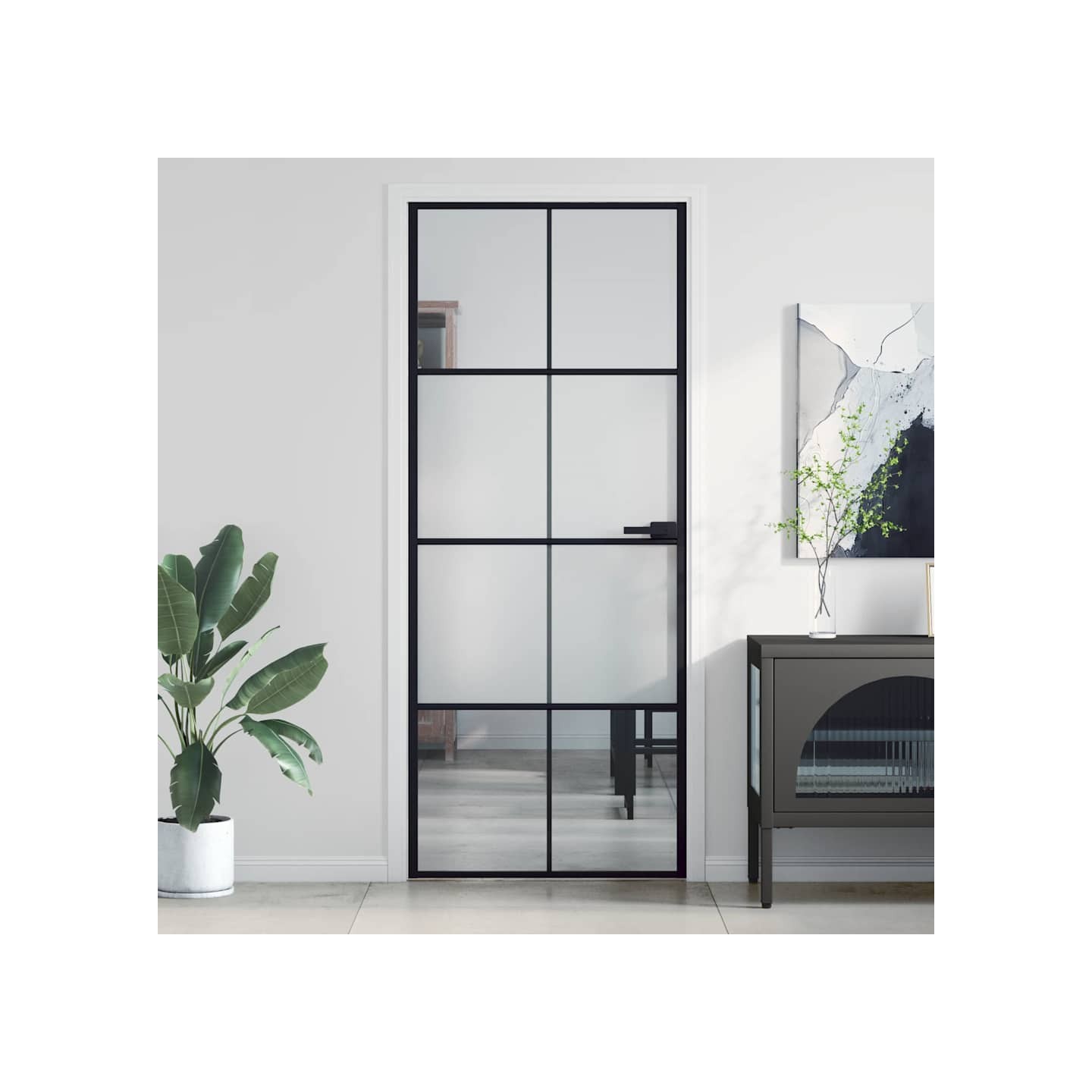 Porte intérieure mince noir 83x201,5 cm verre trempé aluminium