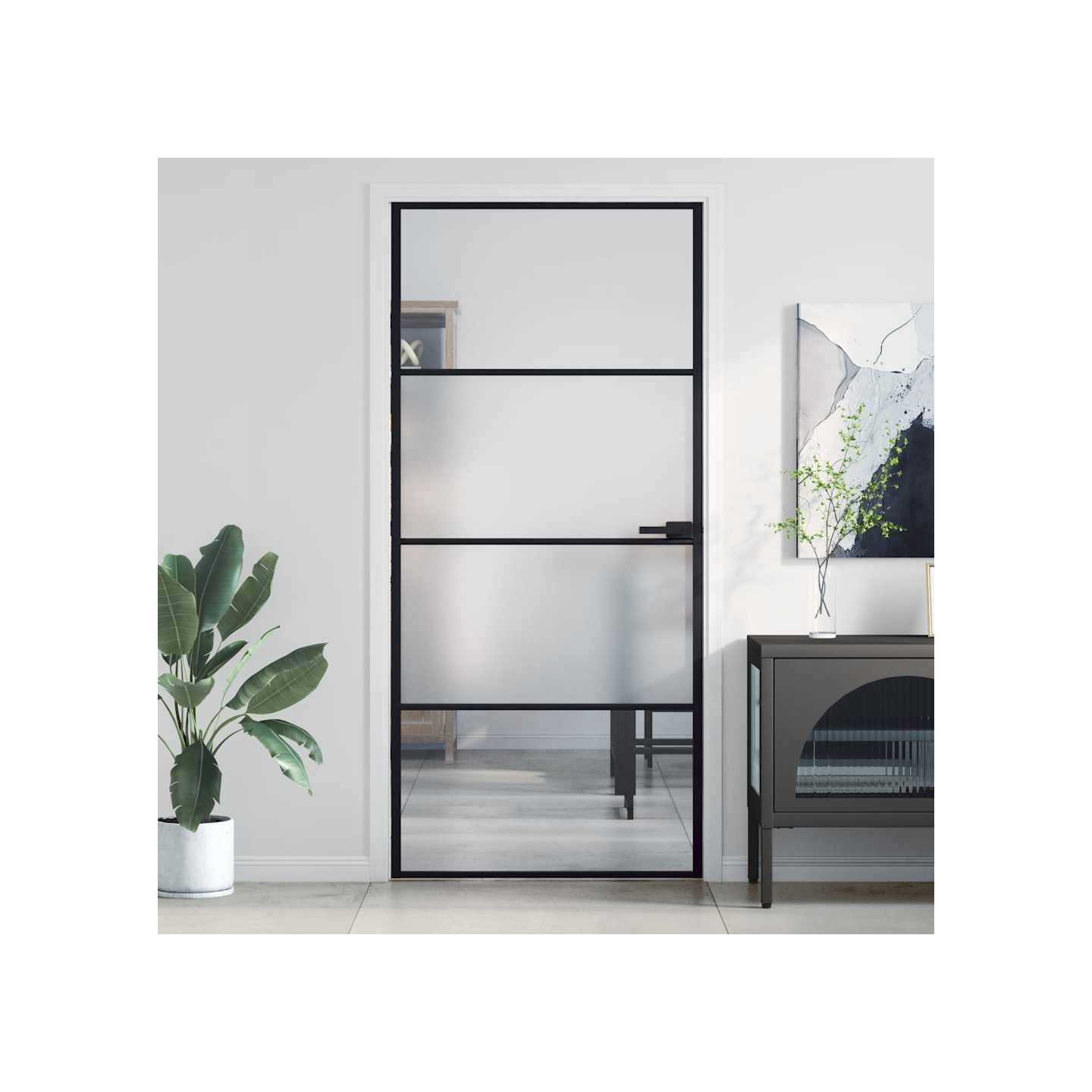 Porte intérieure mince noir 93x201,5 cm verre trempé aluminium