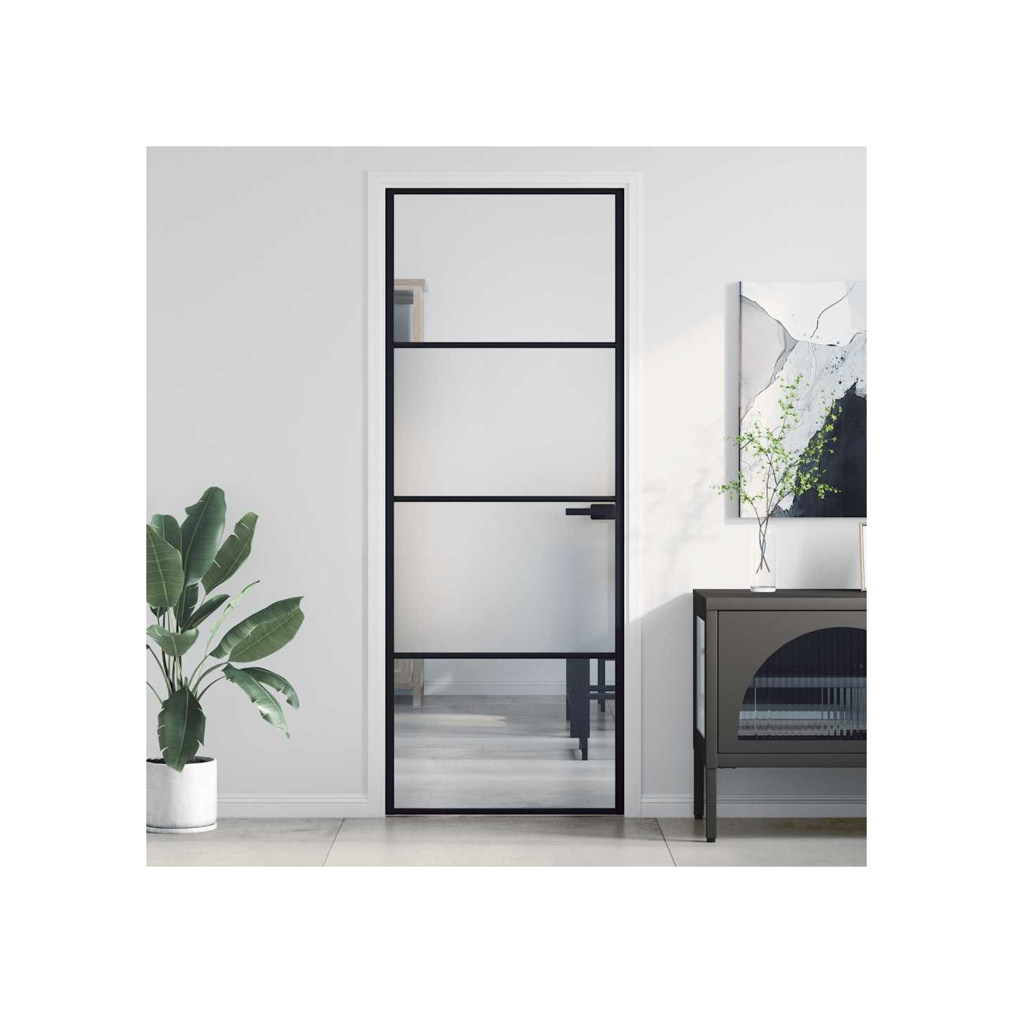 Porte intérieure mince noir 76x201,5 cm verre trempé aluminium