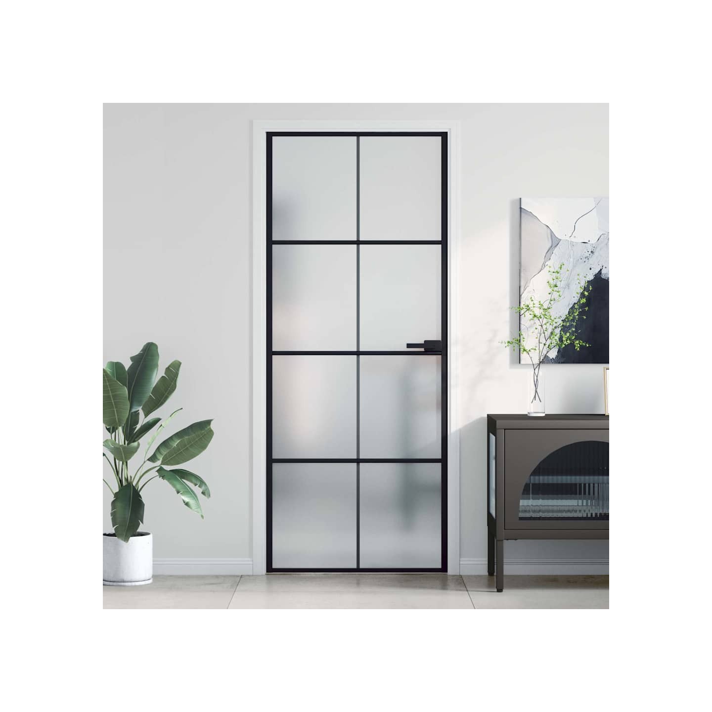 Porte intérieure mince noir 83x201,5 cm verre trempé aluminium