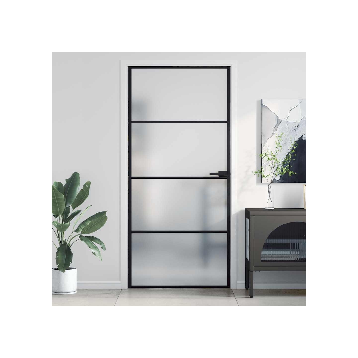 Porte intérieure mince noir 93x201,5 cm verre trempé aluminium